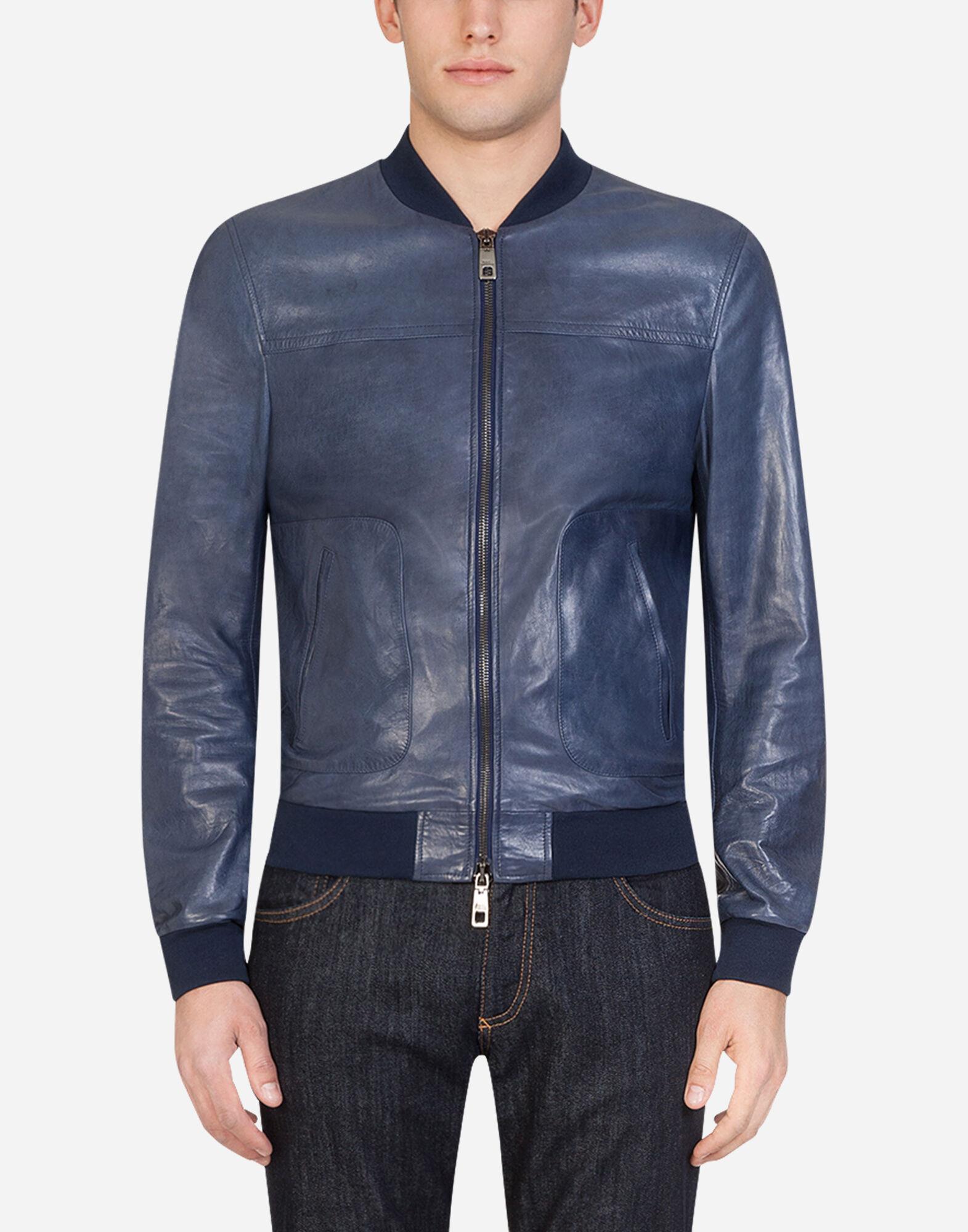Dolce & Gabbana Leather Zip-up Jacket in Blue for Men - Lyst