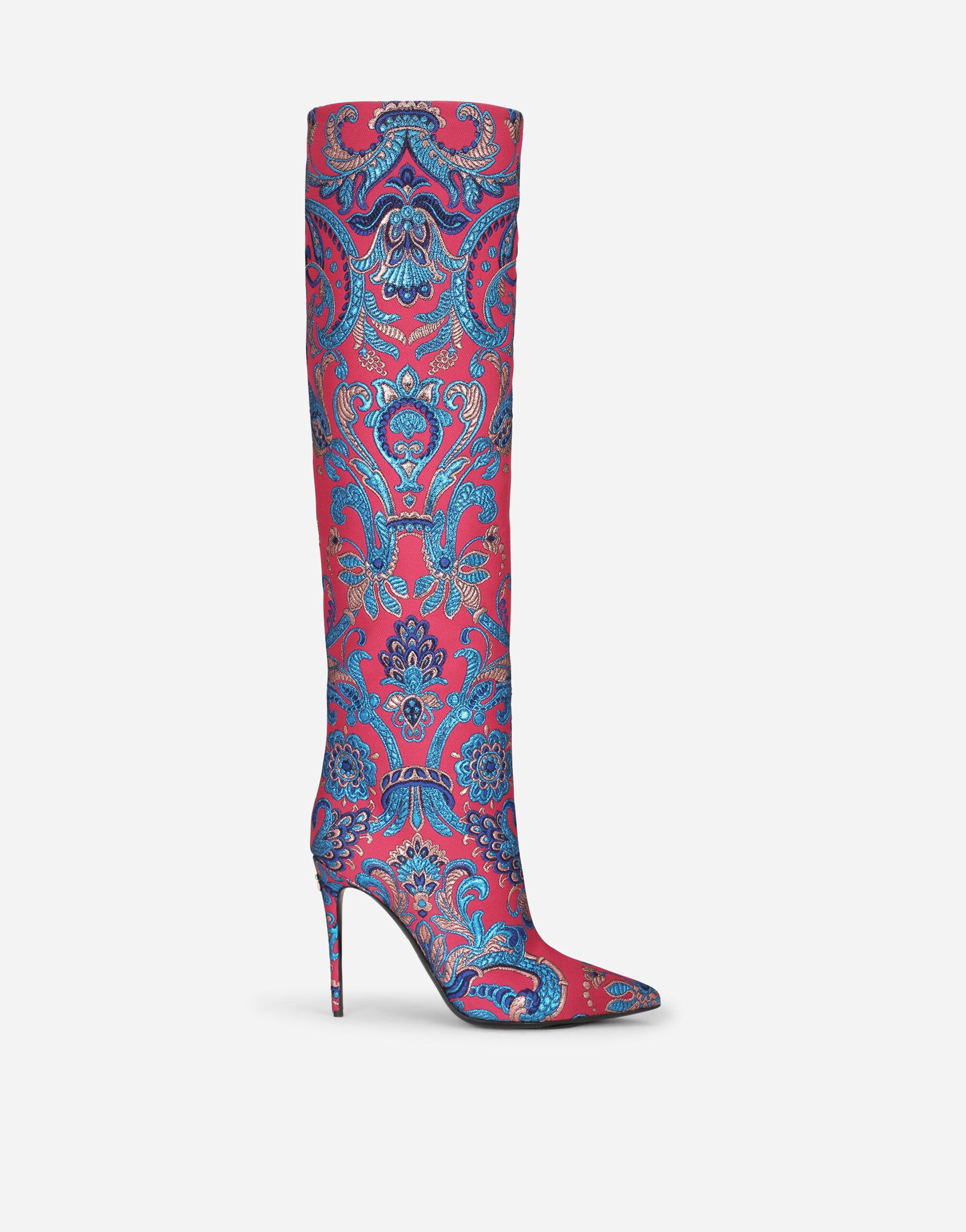 Damen Schuhe Stiefel Kniehohe Stiefel Dolce & Gabbana Leder Stiefel aus Lurex-Jacquard 