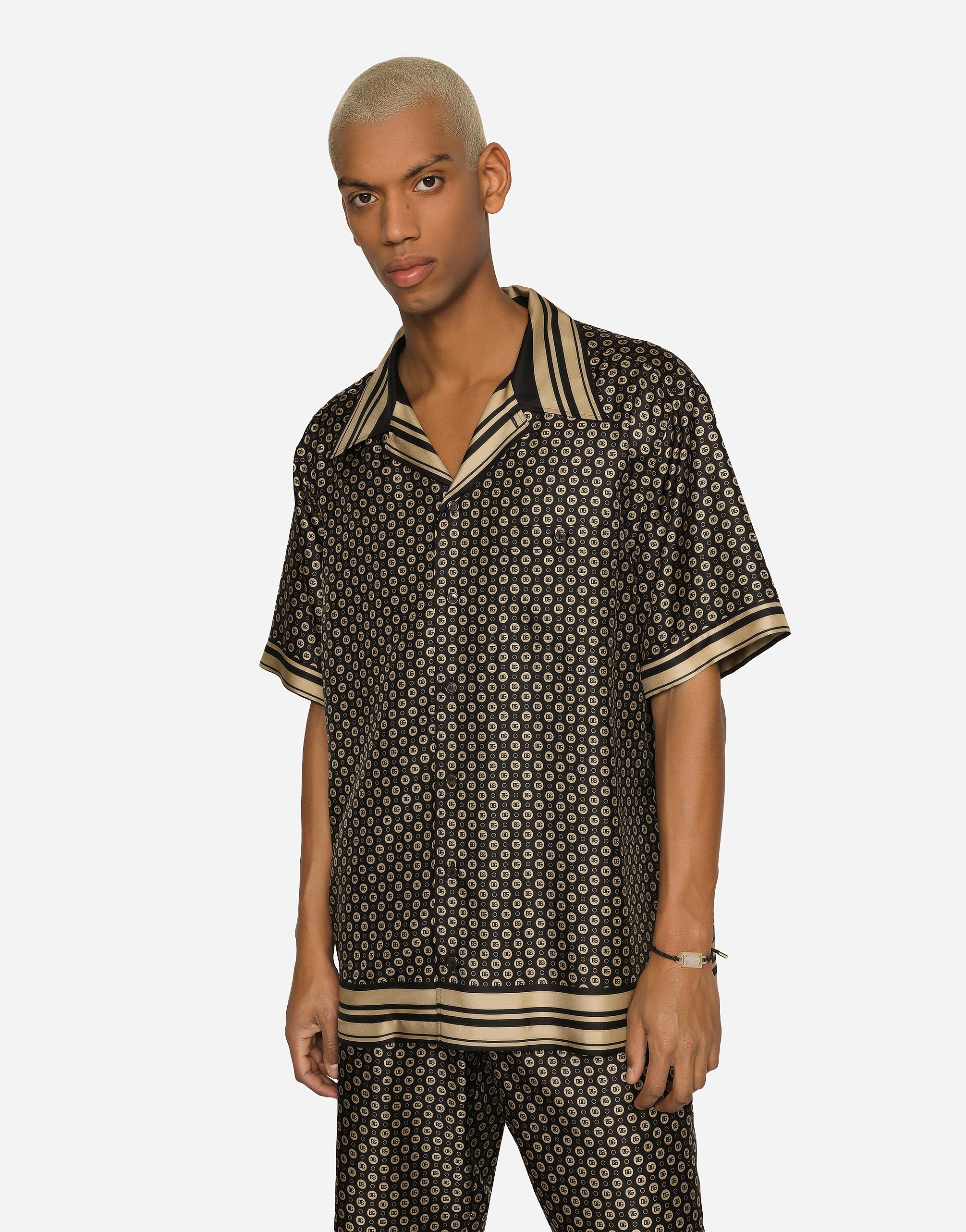 Dolce & Gabbana Silk Twill Hawaiian Shirt With Dg Logo Print in