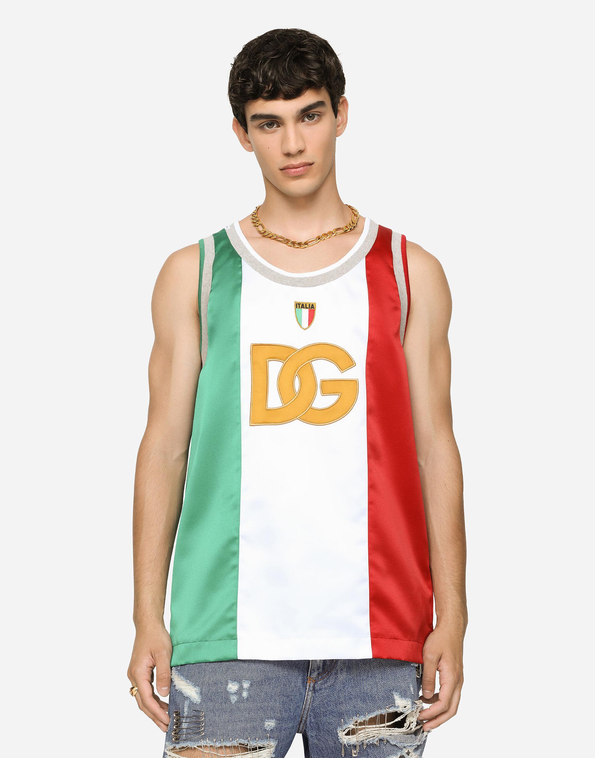 Dolce & Gabbana Tanktop aus Satin mit Patch und DG-Logo für Herren Herren Bekleidung T-Shirts Ärmellose T-Shirts 