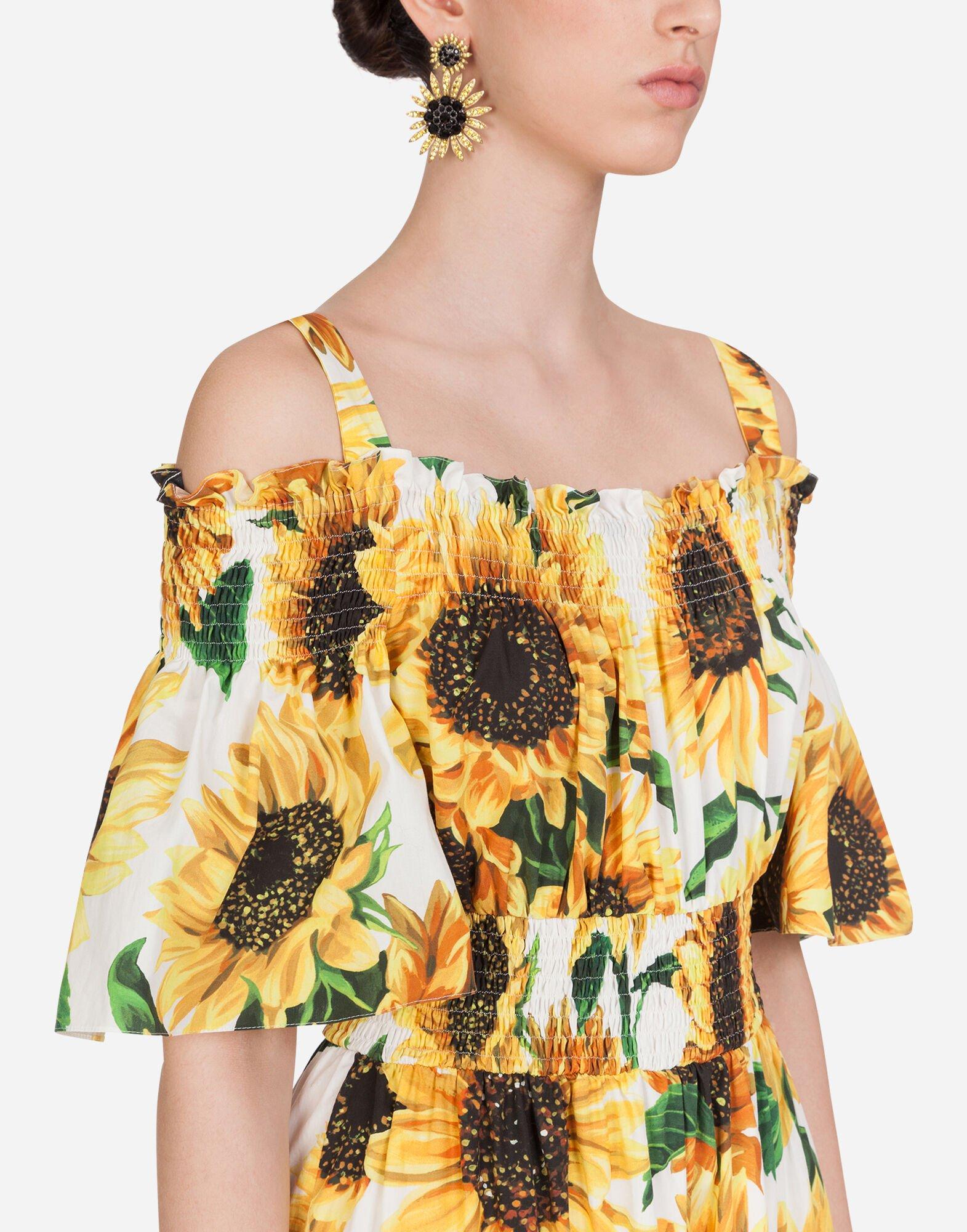 Dolce & Gabbana Langes Popeline-Kleid Sonnenblumen-Print in Gelb | Lyst CH