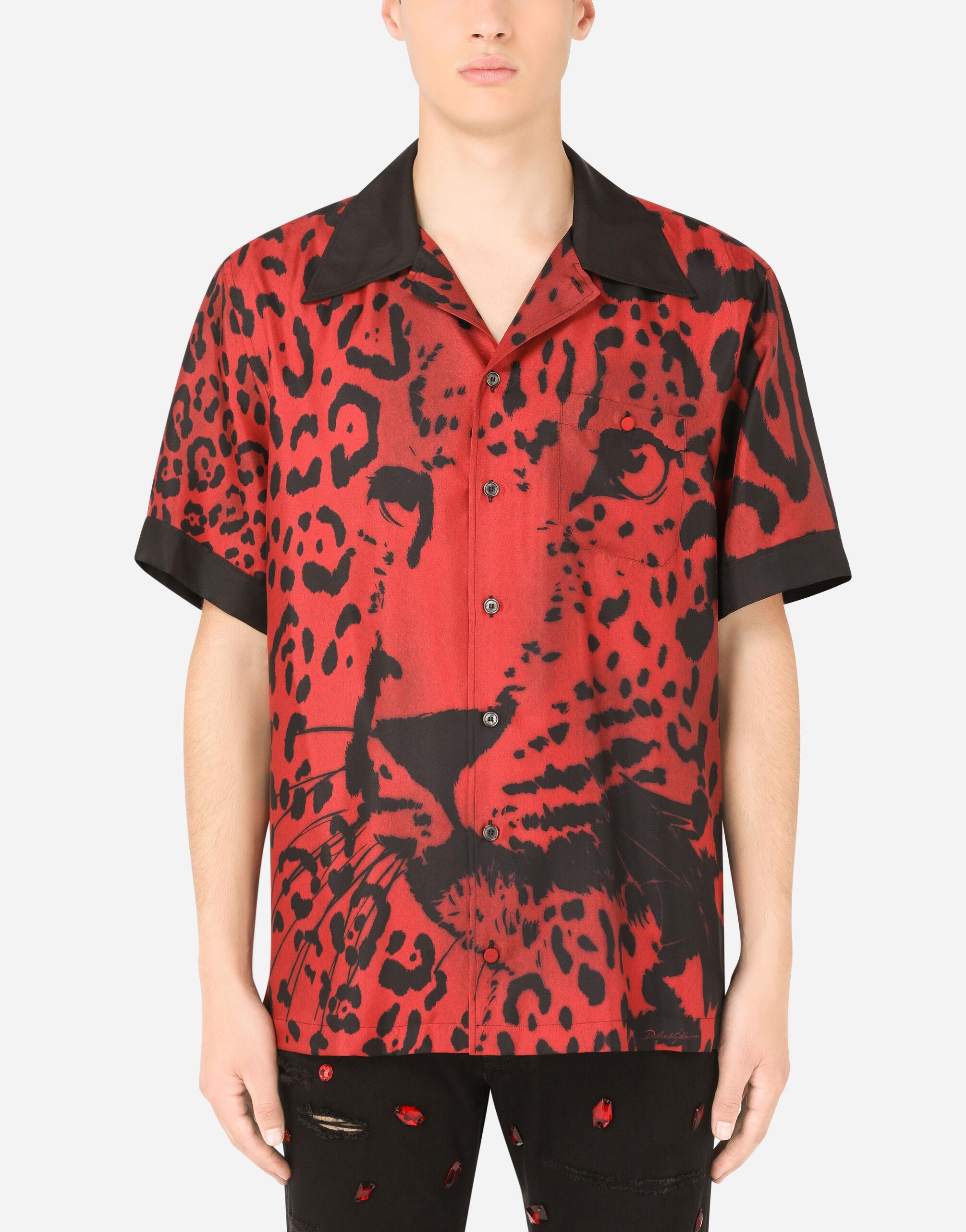 Dolce & Gabbana Silk Hawaiian Shirt With Leopard Print in Red for 