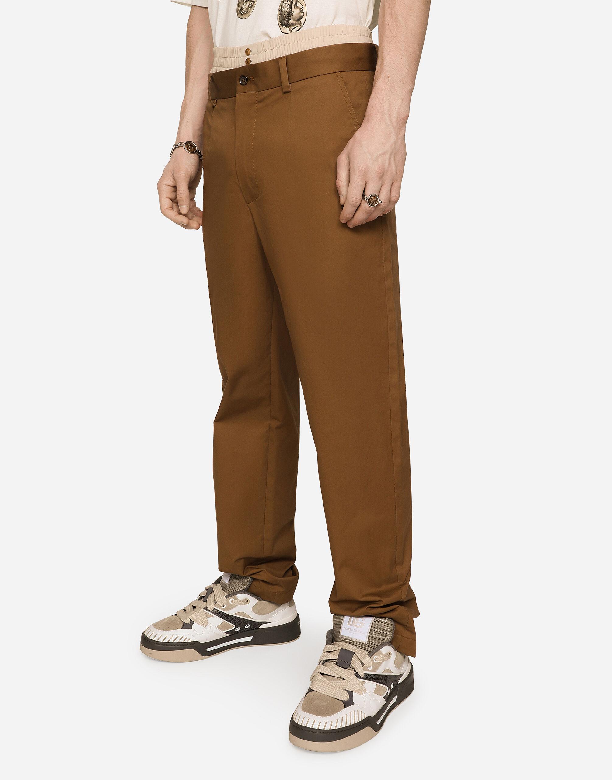 Dolce & Gabbana Stretch Gabardine Pants With Logo Label in Brown