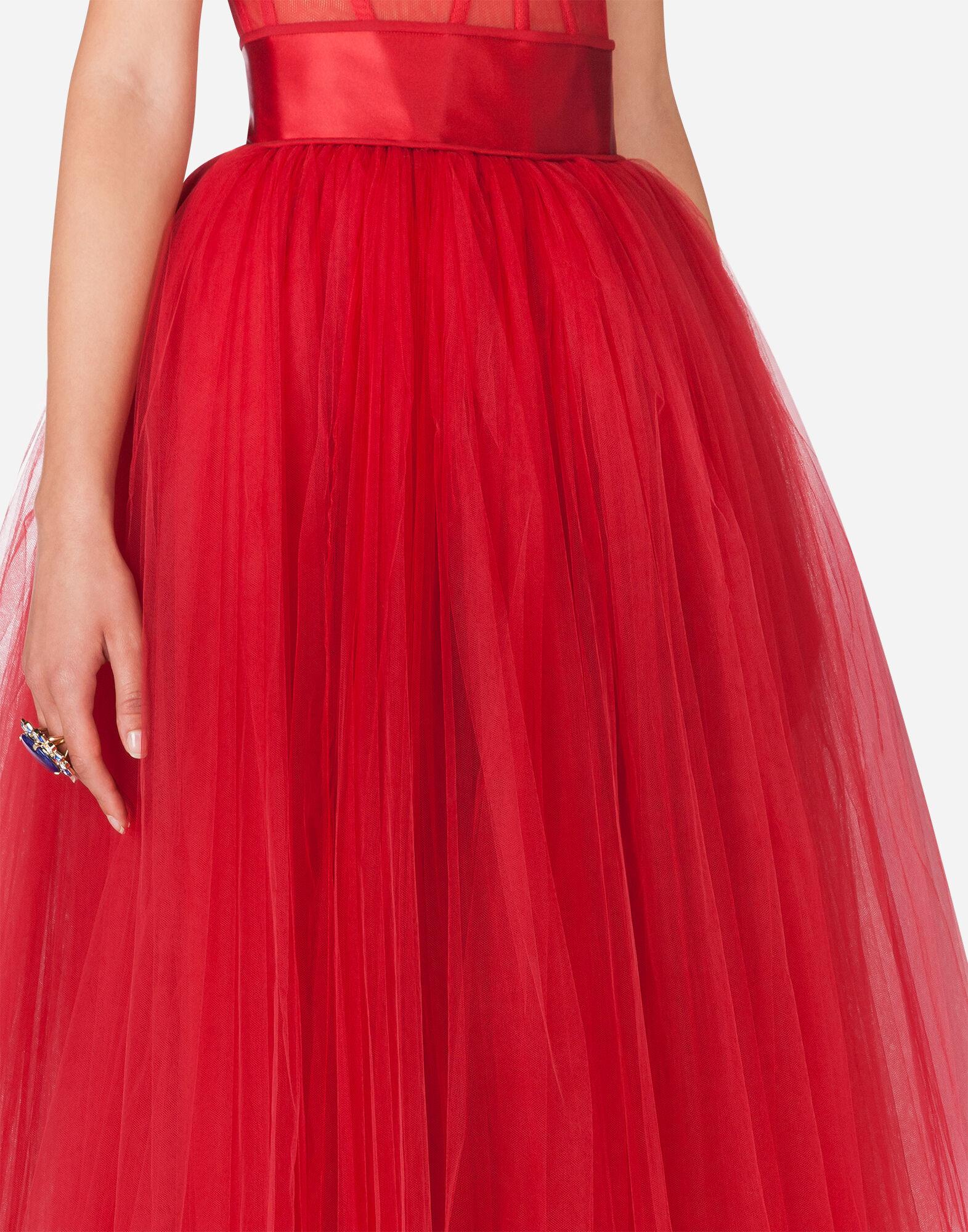 Dolce & Gabbana Bustier Tulle Midi Dress in Red - Lyst