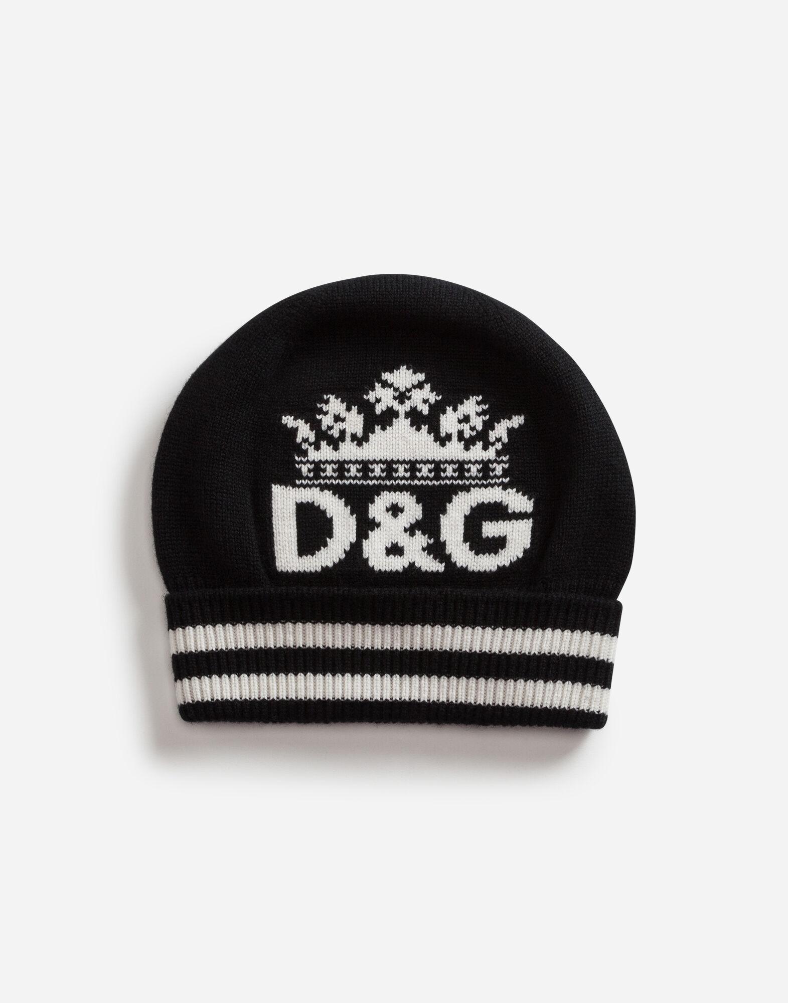 Dolce & Gabbana Cashmere Knit Hat With Crown And D&g Intarsia in Black