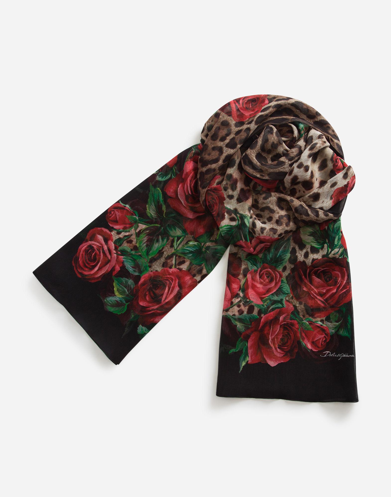 Dolce & Gabbana Seide Schal Aus Seidenkrepon Mit Leoparden/Rosen-Print 120  X 200 - Lyst