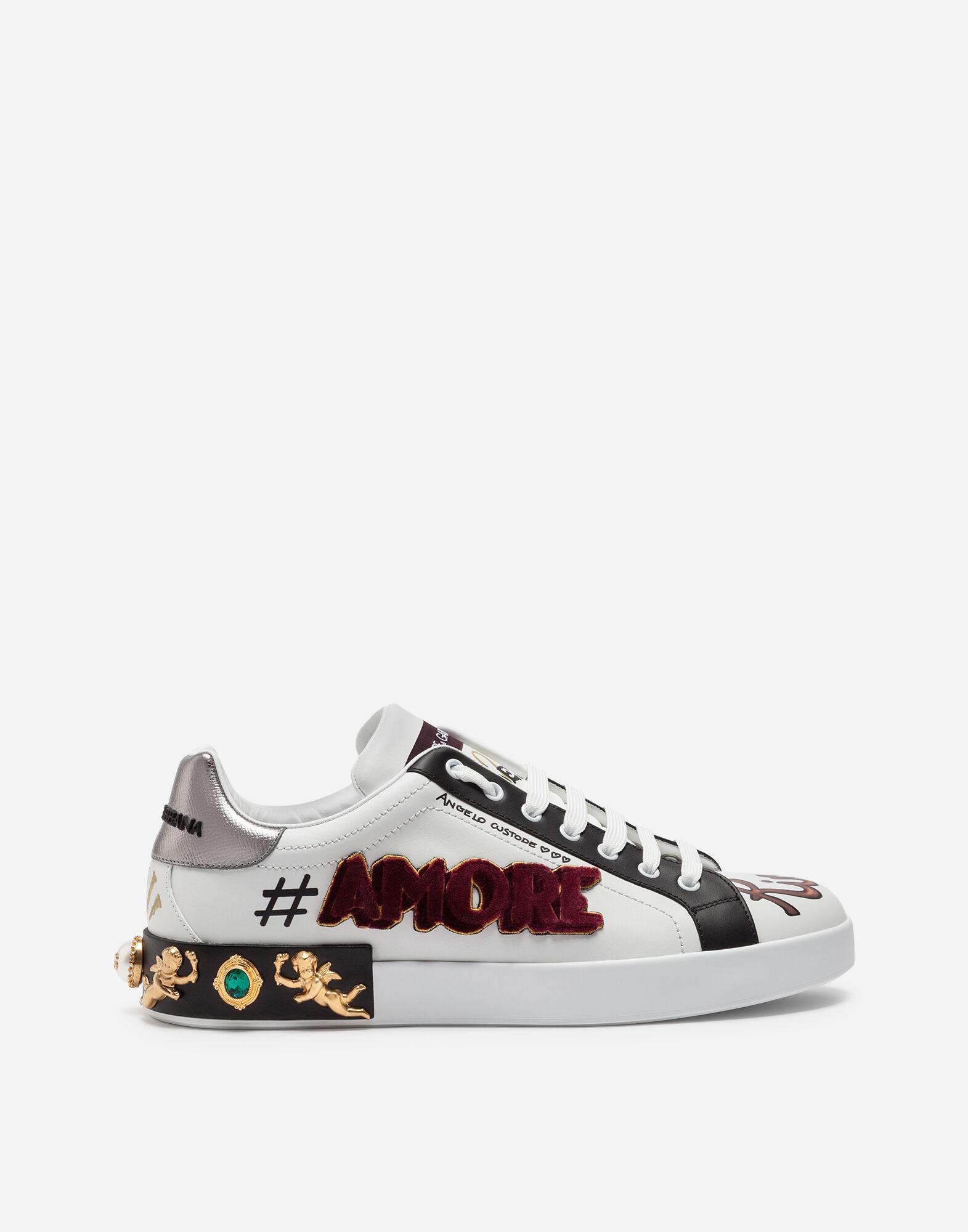 Dolce & Gabbana Leather Portofino Sneakers In Printed Calfskin With ...