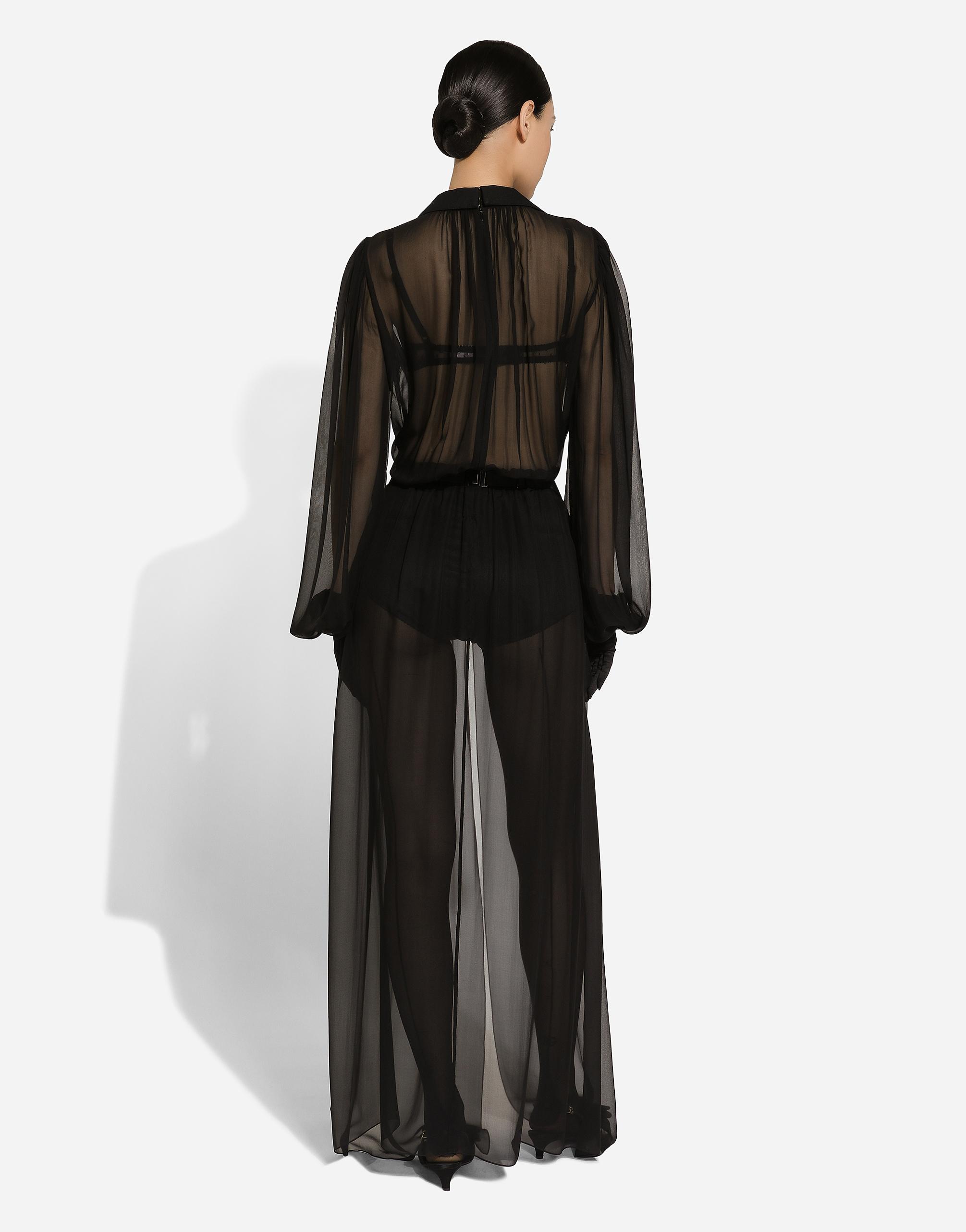 knee length dresses for ladies Ieena for Mac Duggal - Black Long Sleeve Faux Tuxedo Gown