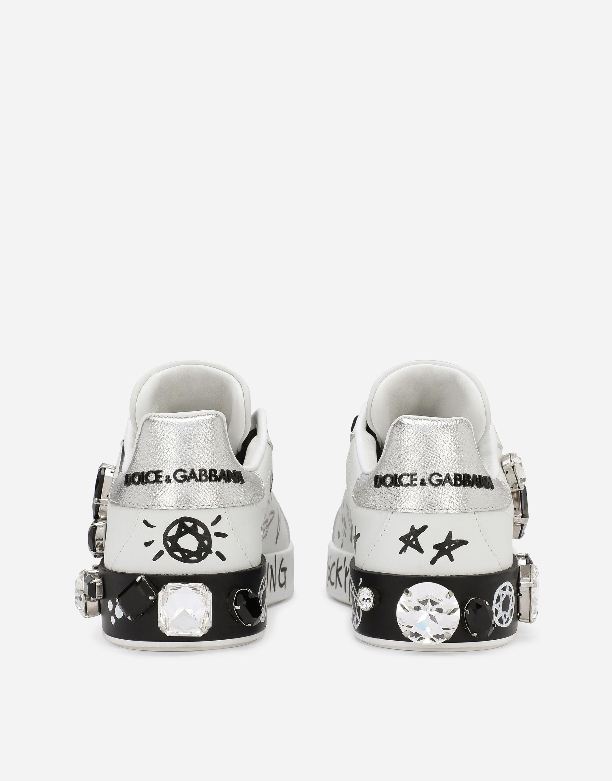 Dolce & Gabbana Calfskin Portofino Sneakers With Embroidery And Lettering  in White | Lyst