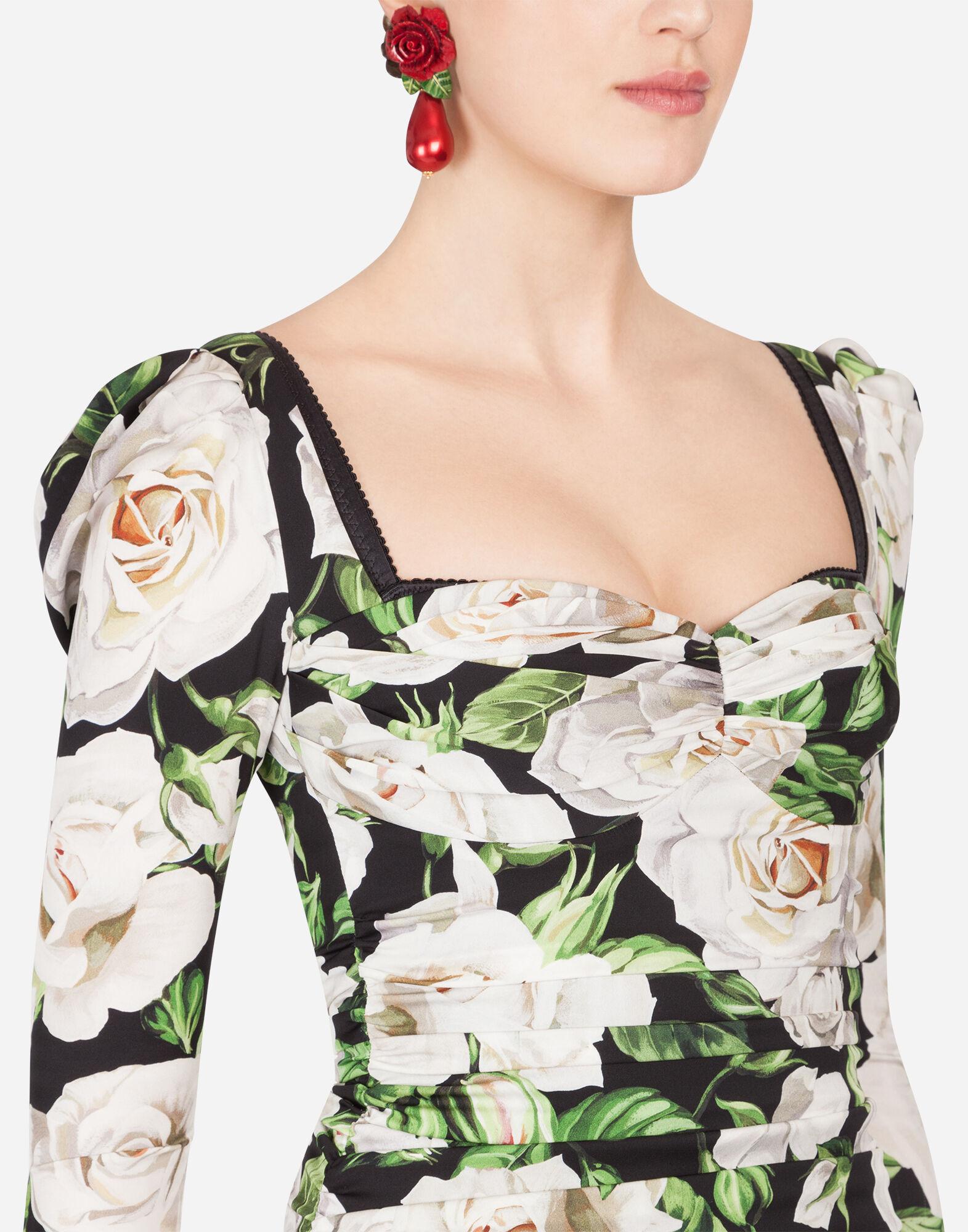 Dolce & Gabbana Silk Rose Print Charmeuse Midi Dress in Floral 