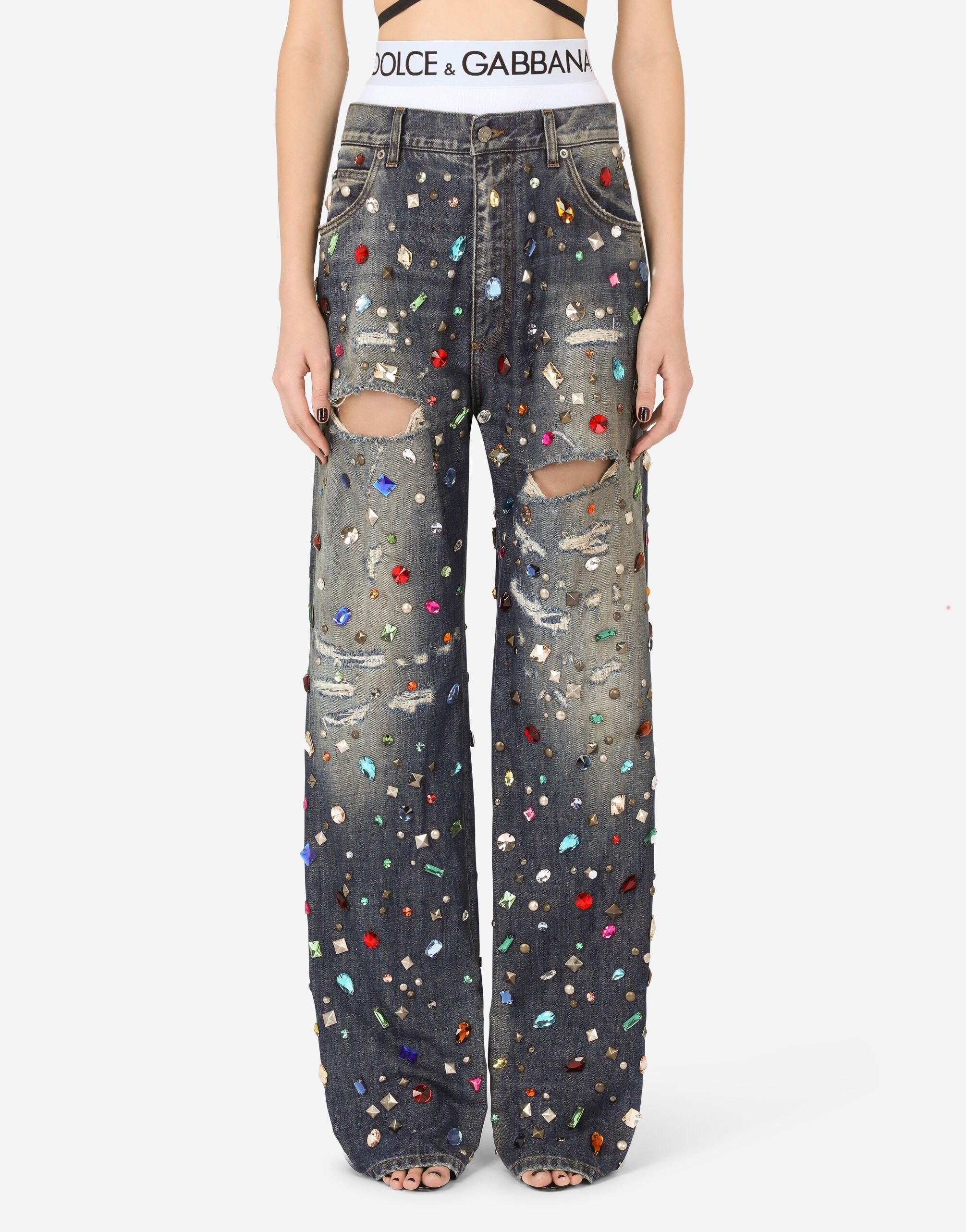 Dolce & Gabbana Jeans With Rhinestone Details in Blue | Lyst