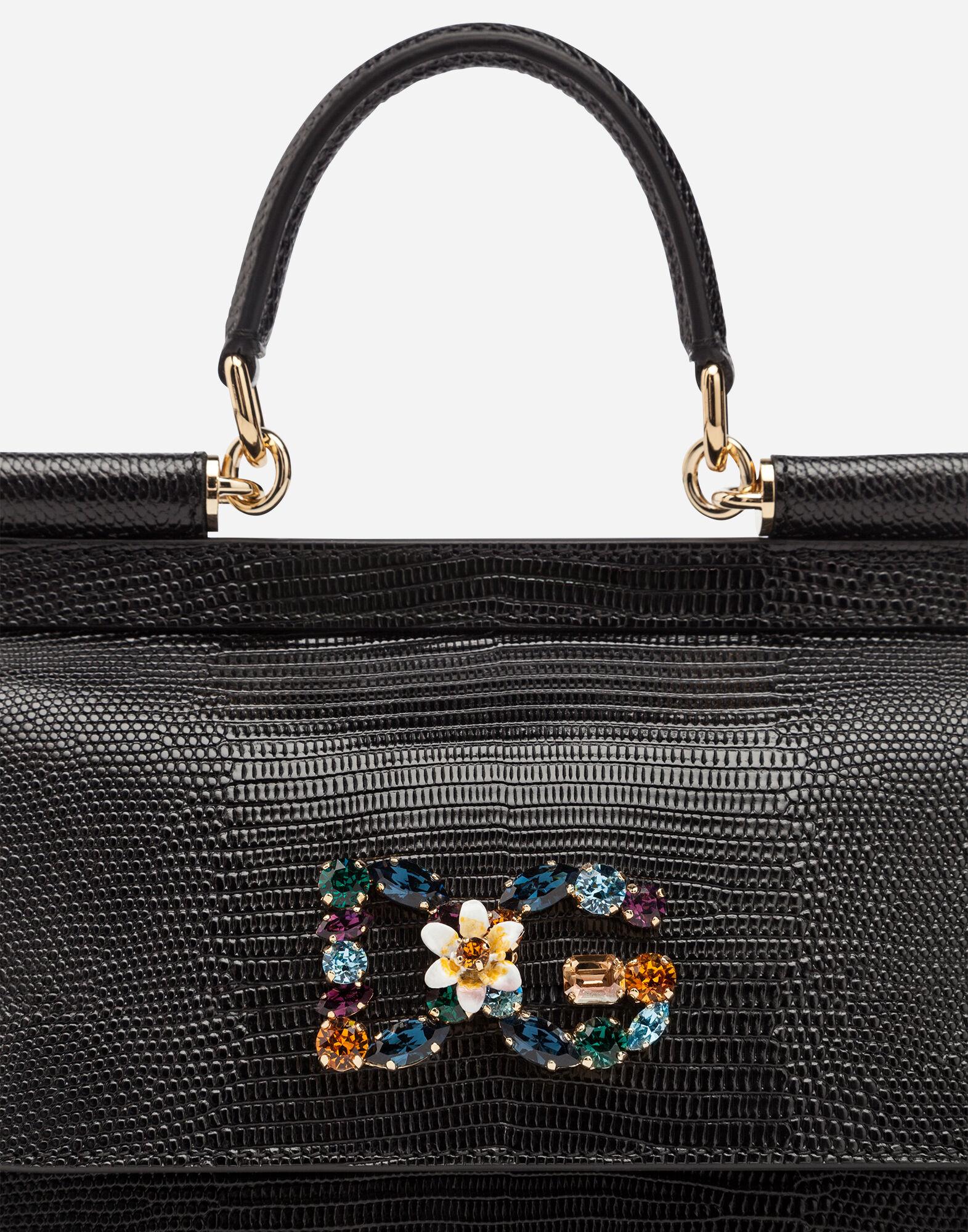 Dolce & Gabbana Small Calfskin Sicily Bag With Iguana-print And Dg