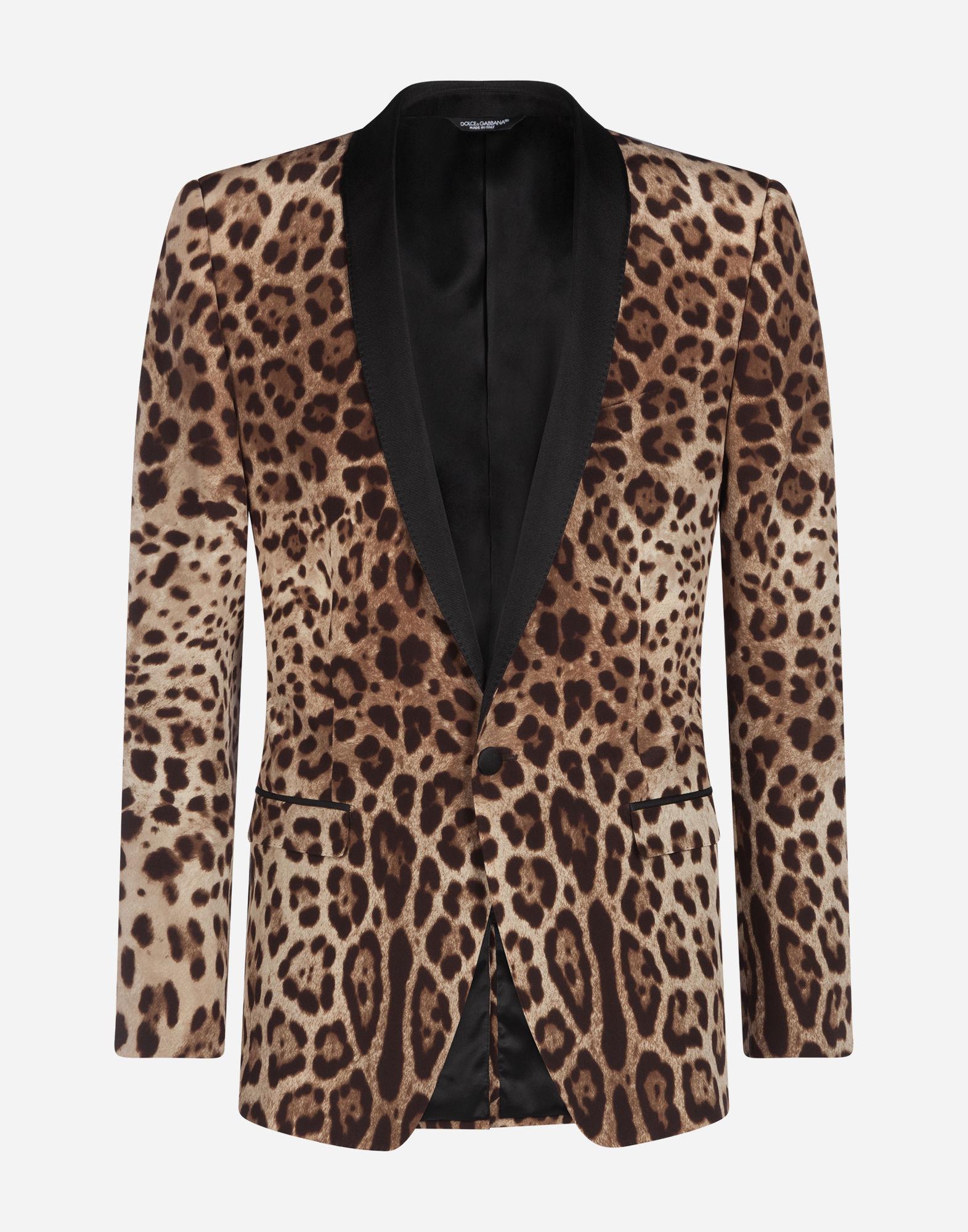 Dolce & Gabbana Single-breasted Jacket In Leopard Print Silk in Brown