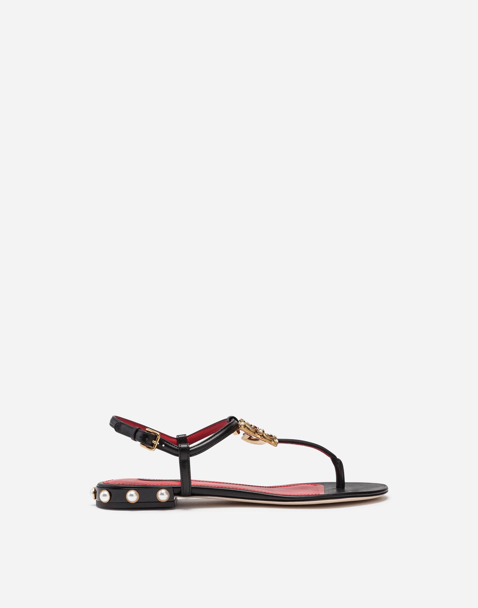 Dolce & Gabbana Leather Dg Amore Thong Sandals In Calfskin in Black - Lyst