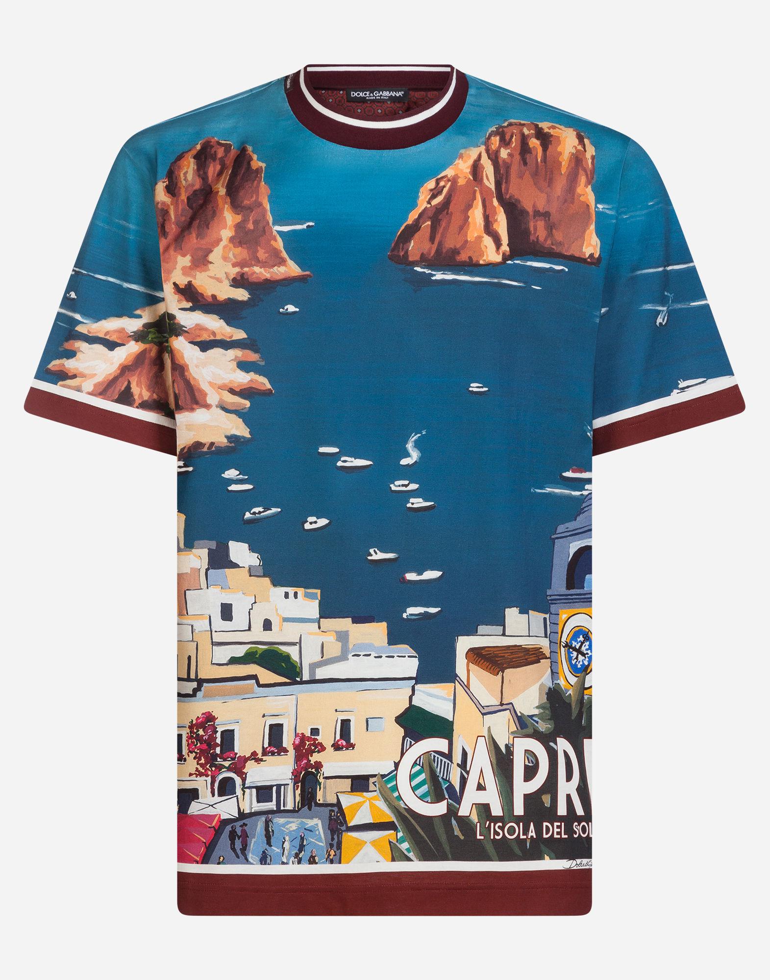 Dolce & Gabbana Printed Cotton T-shirt in Blue for Men - Lyst