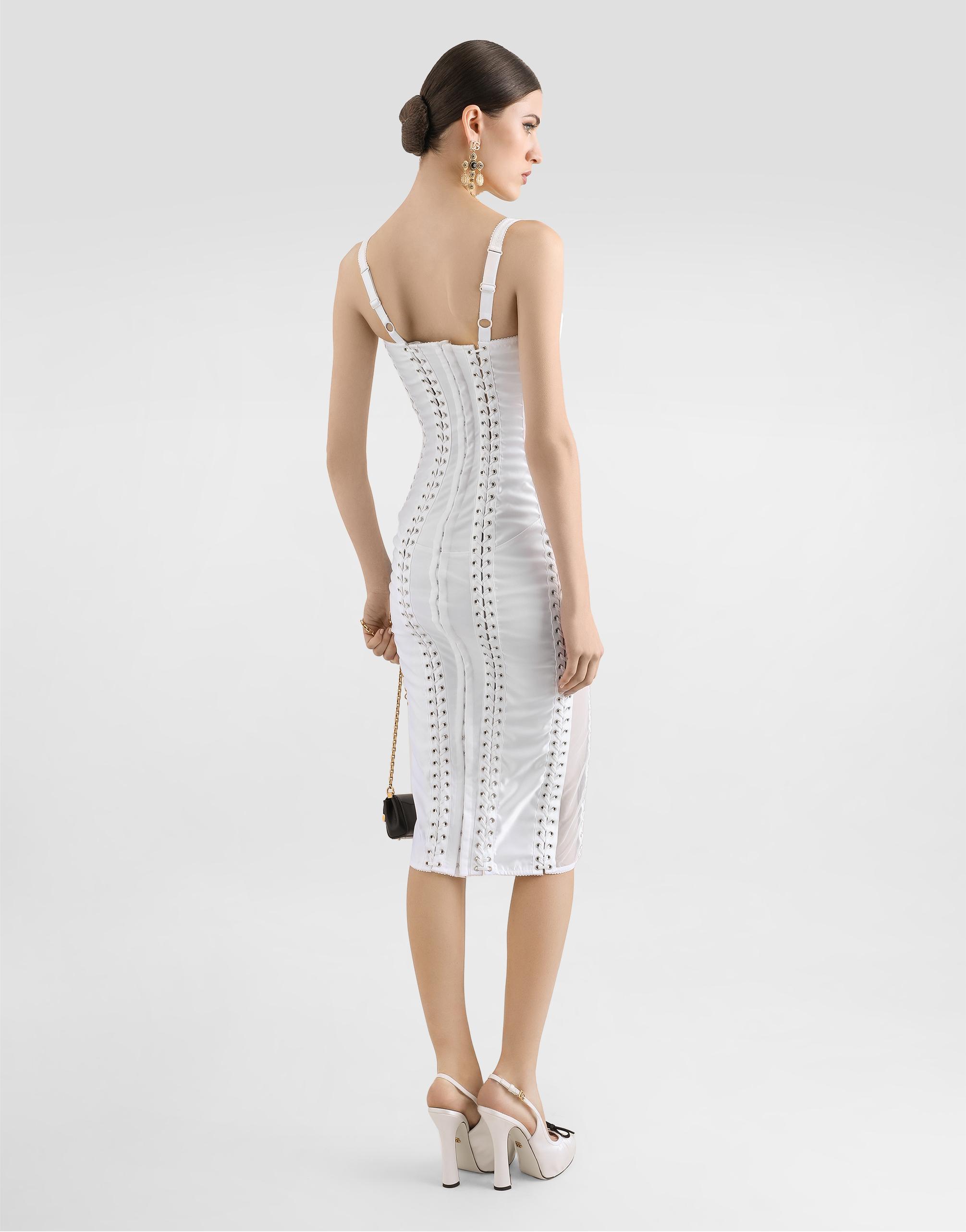 Dolce & Gabbana Lace And Satin Calf-Length Dress With Corset Details in  White | Lyst
