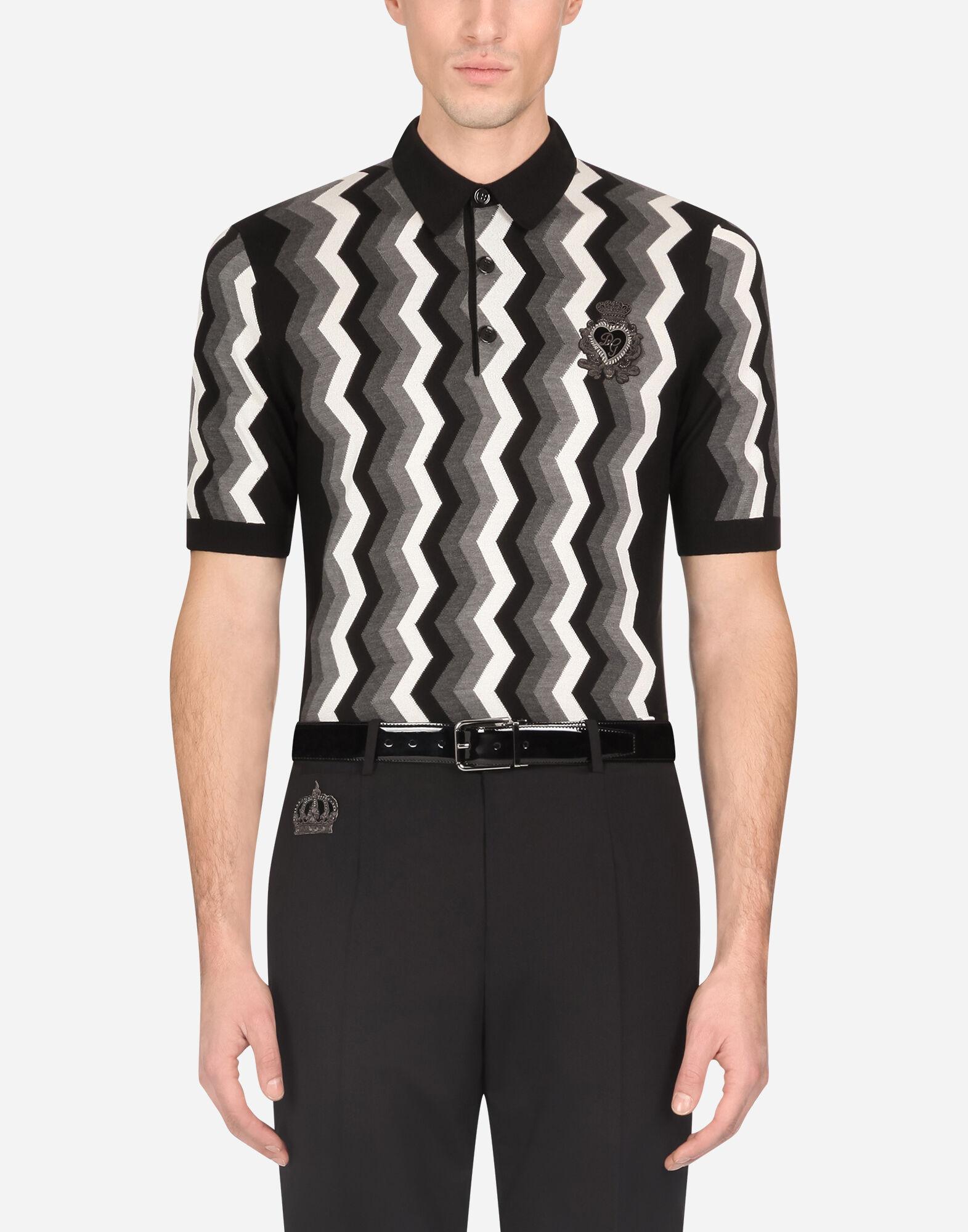 Dolce & Gabbana Silk Polo Neck With Heraldic Patch in Black for Men - Lyst