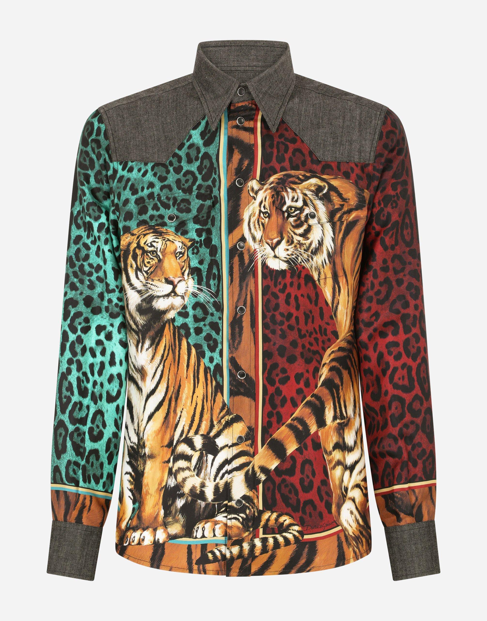Dolce & Gabbana Men's Martini Tiger Jacquard Silk Shirt - Green - Casual Shirts
