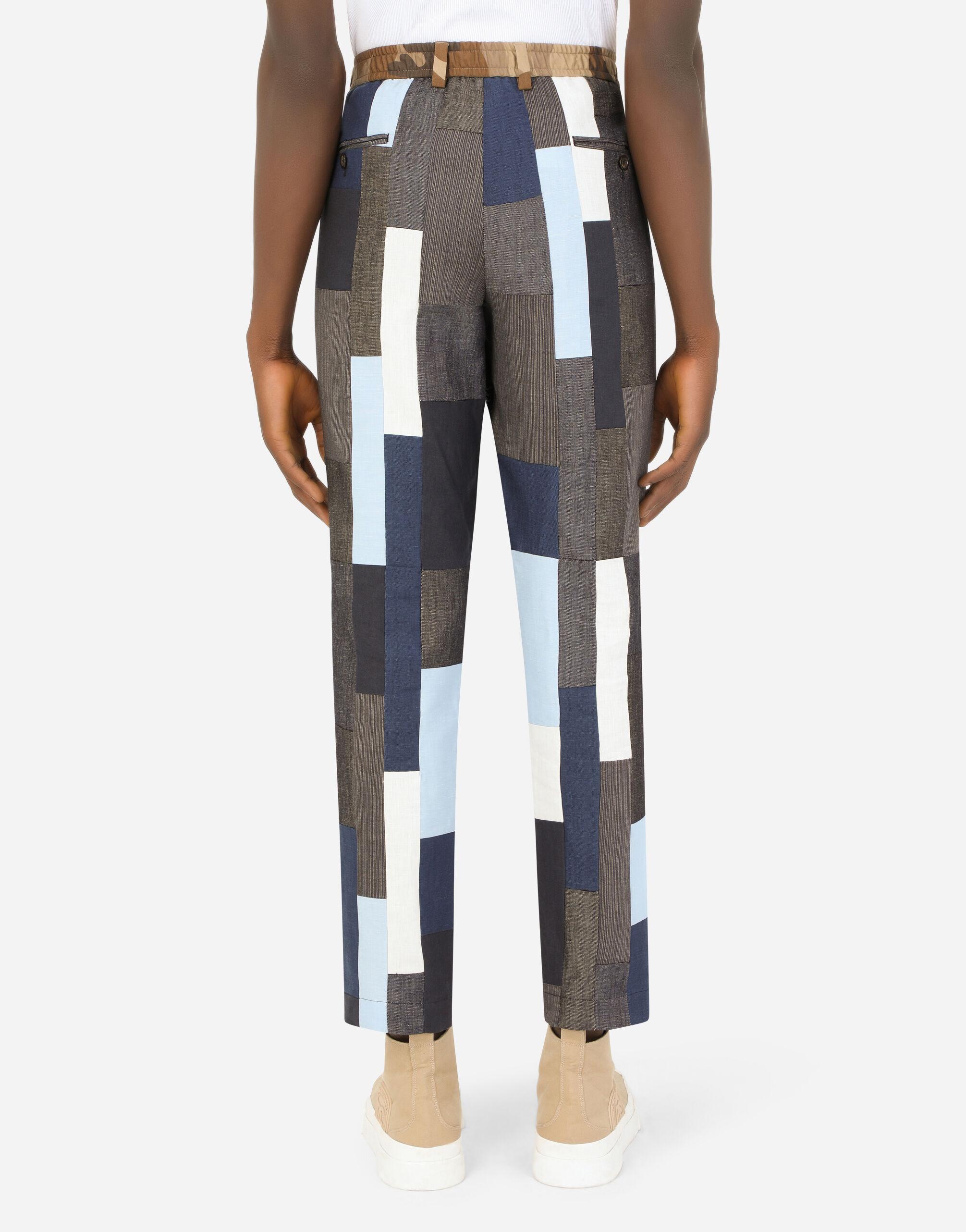 Dolce & Gabbana Cotton And Linen Patchwork Pants in Blue for Men 
