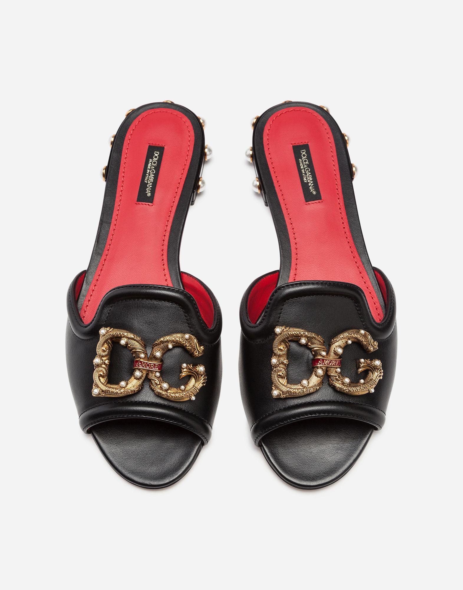 Dolce & Gabbana Dg Amore Slides In Calfskin in Black | Lyst