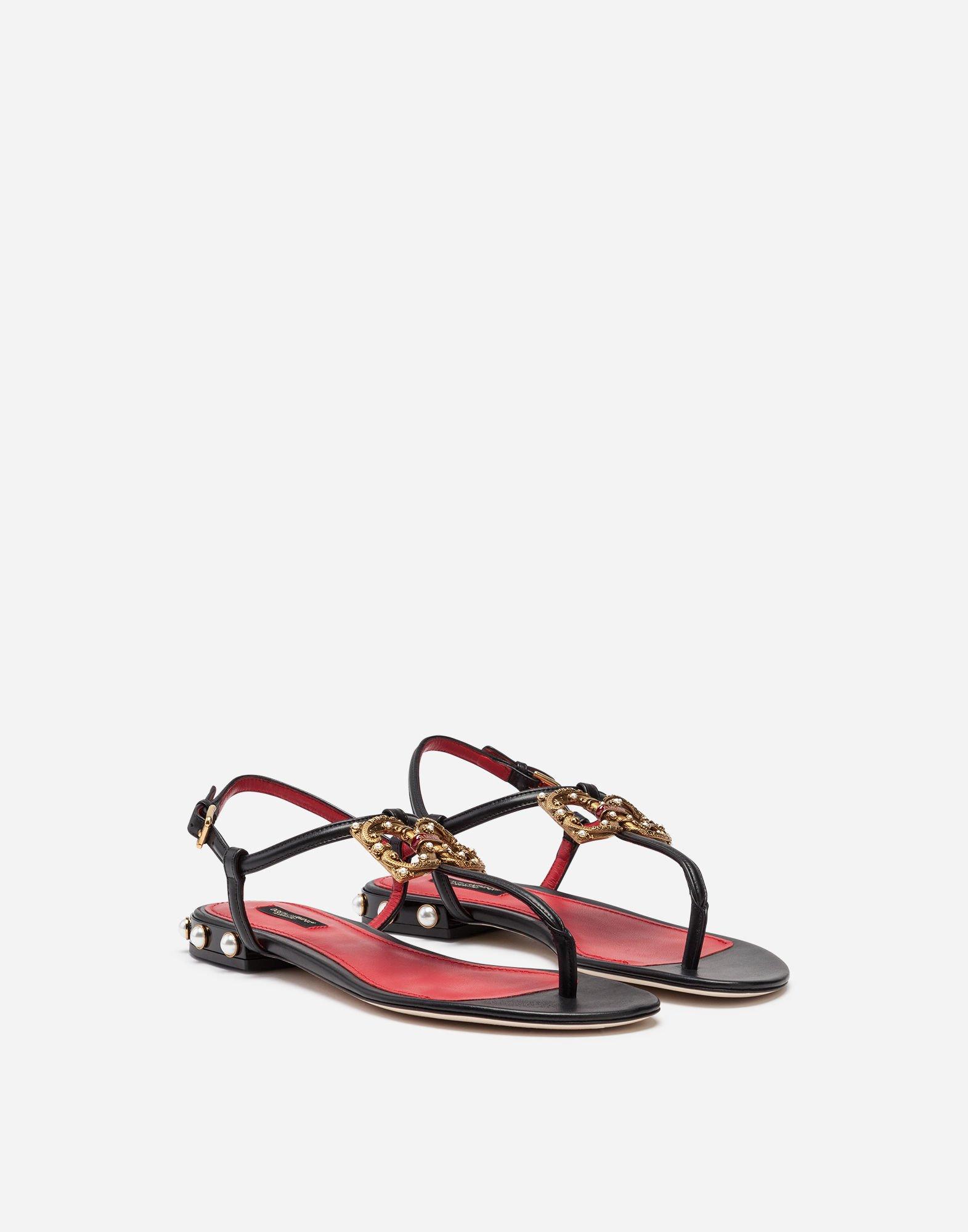 Dolce & Gabbana Leather Dg Amore Thong Sandals In Calfskin in Black - Lyst
