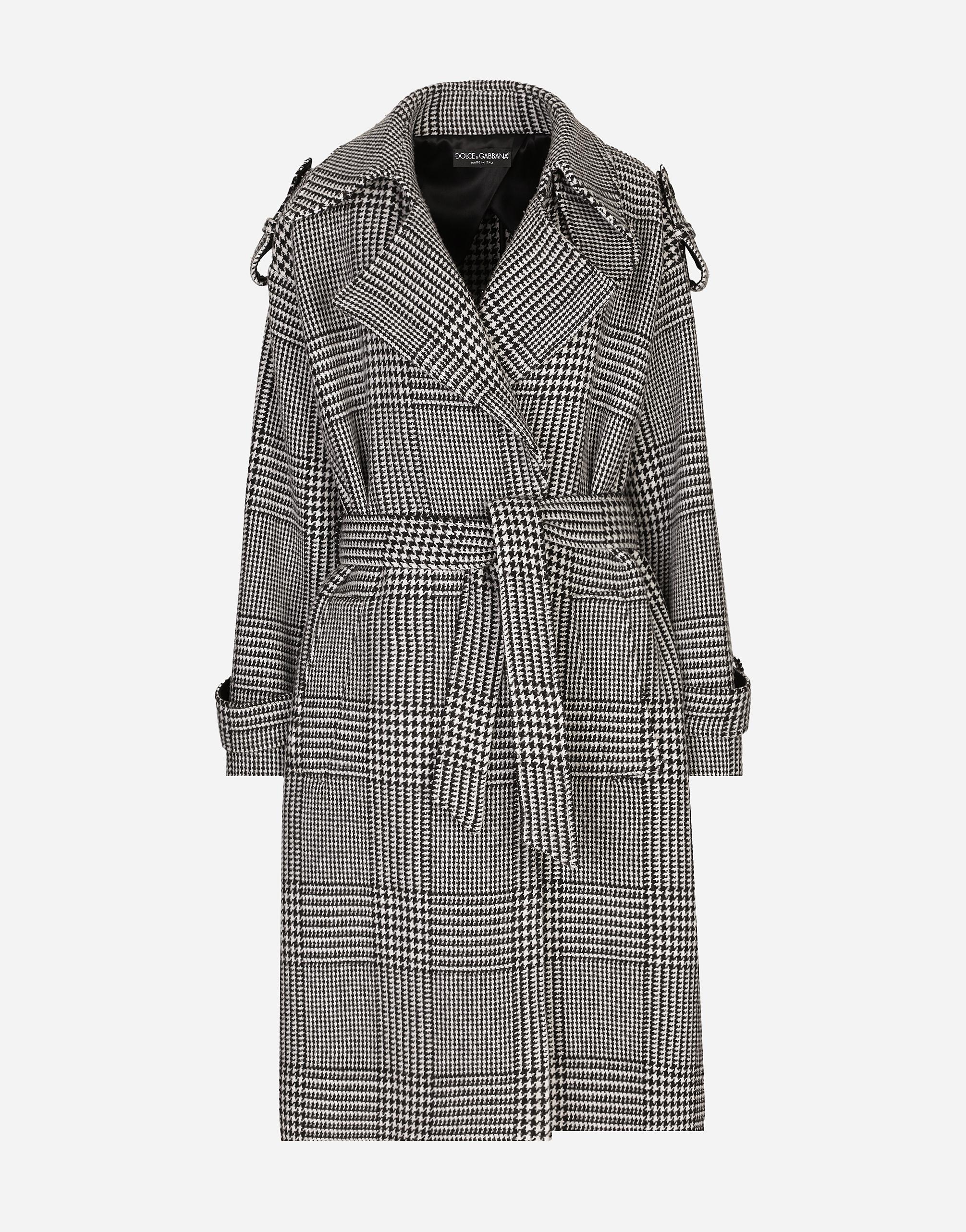 【関税&送料込】Dolce&Gabbana Houndstooth Wool Checked Coat Dolce & Gabbana Houndstooth Check Wool Trench Coat in Gray