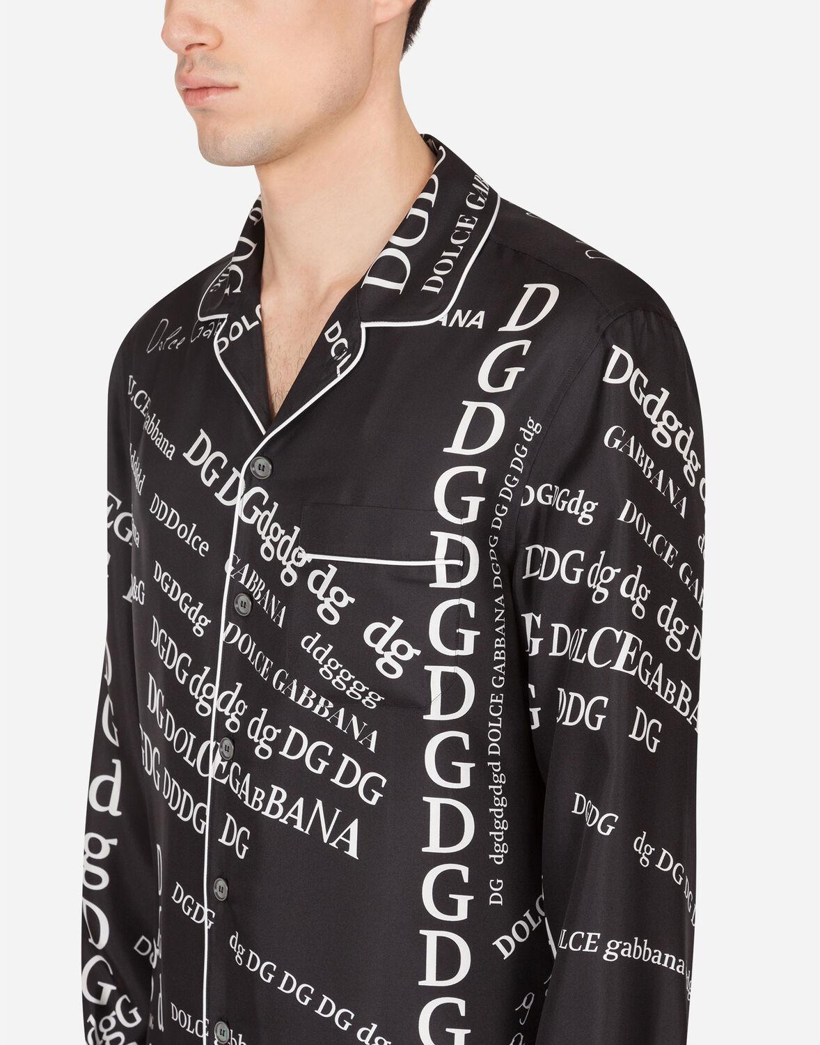 Dolce & Gabbana Silk Pajama Shirt With Lettering Print in Black for Men |  Lyst