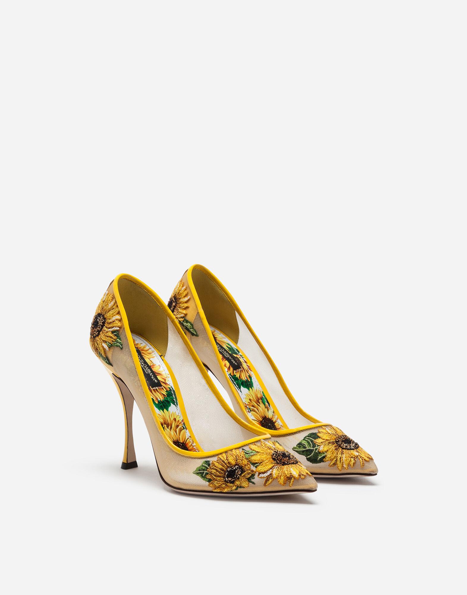 Dolce & Gabbana Tweed Mesh Pumps With Sunflower Embroidery in Floral ...