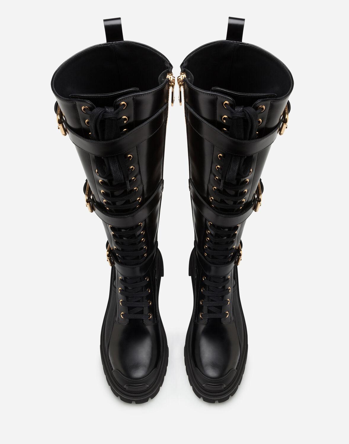 Dolce & Gabbana Leather Amphibian Trekking Style Boots In Polished 