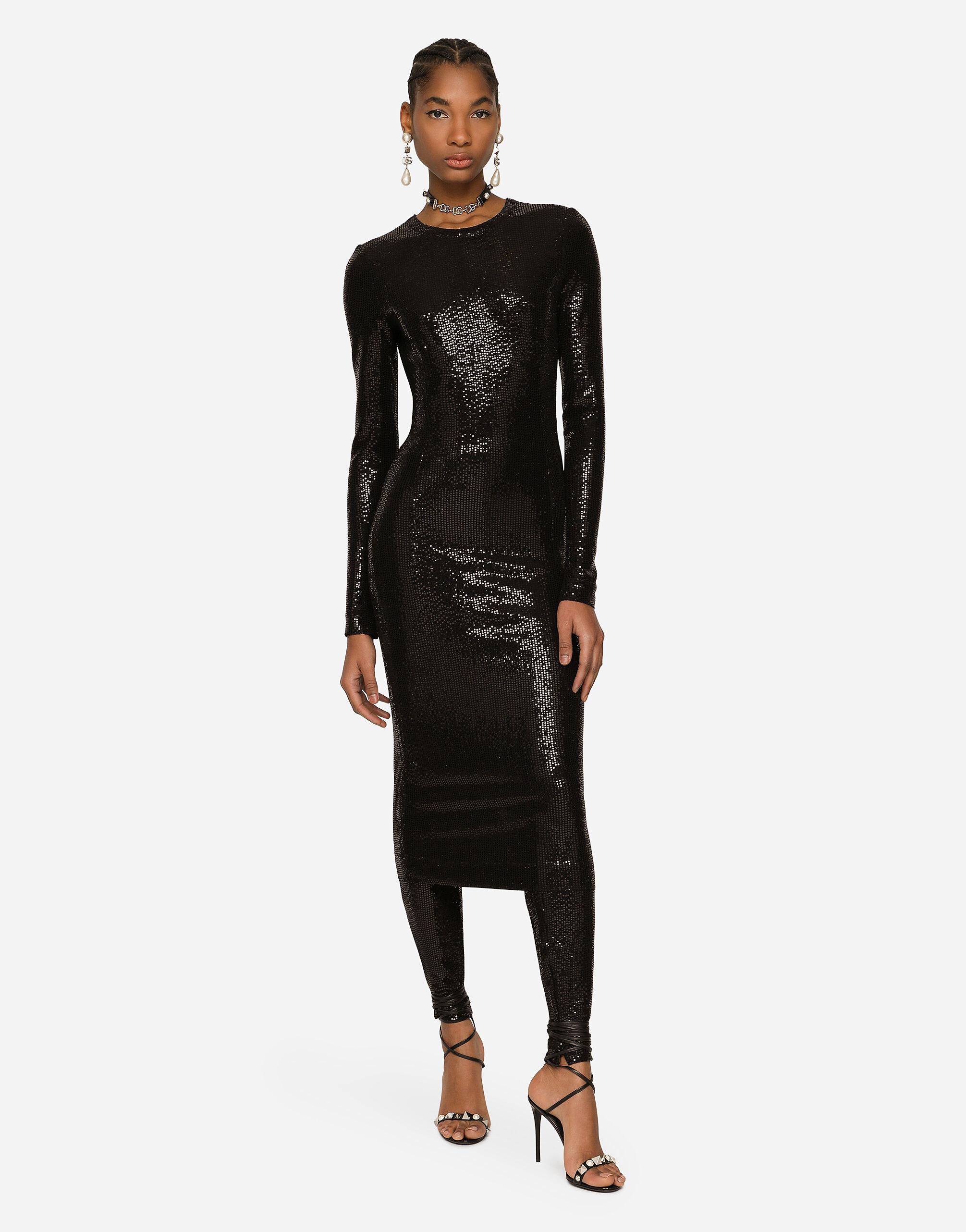 Dolce & Gabbana Jersey Midi Dress With Sequins in Black | Lyst