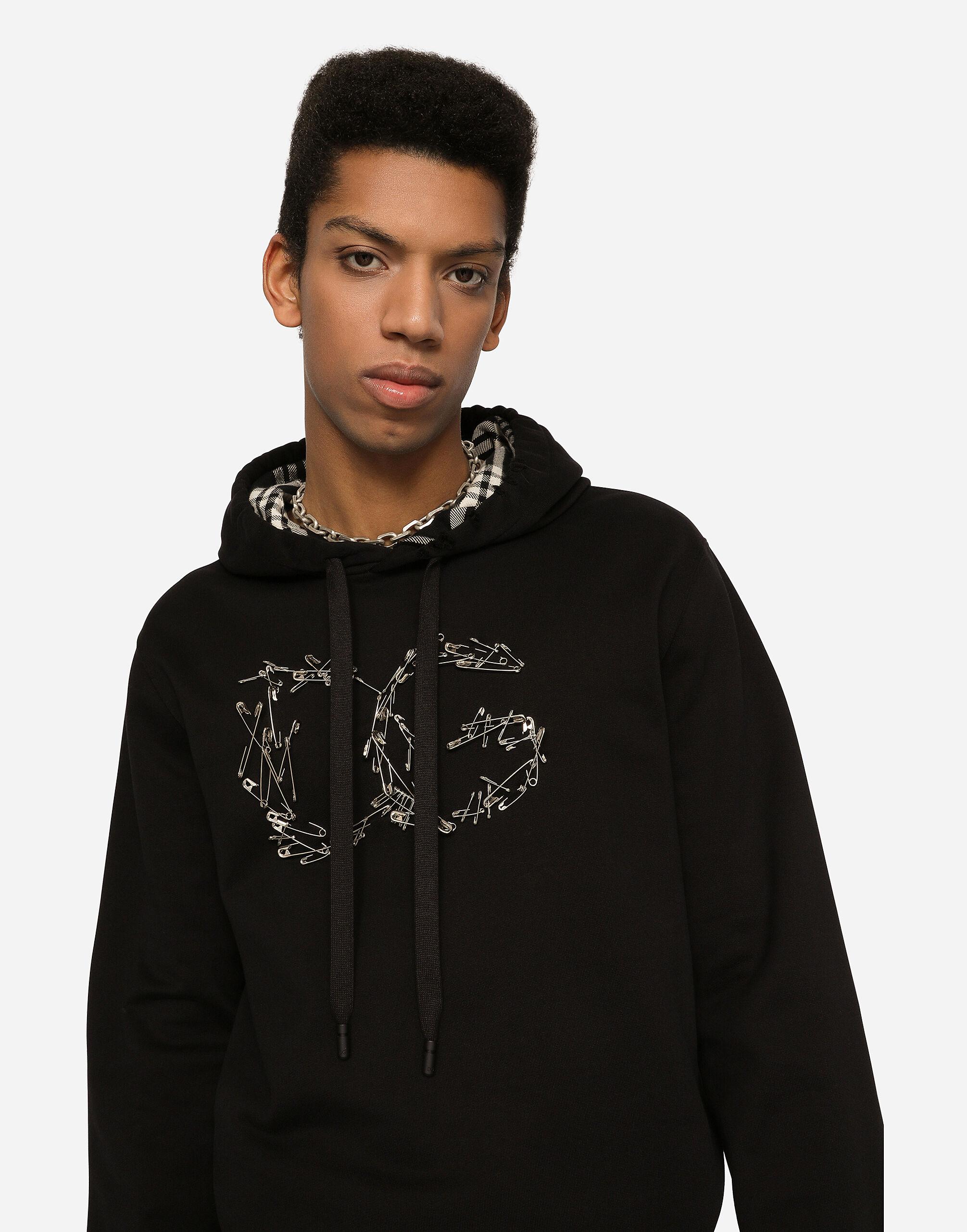 Dolce & Gabbana Cotton Jersey Hoodie With Safety-pin Dg Logo in Black ...