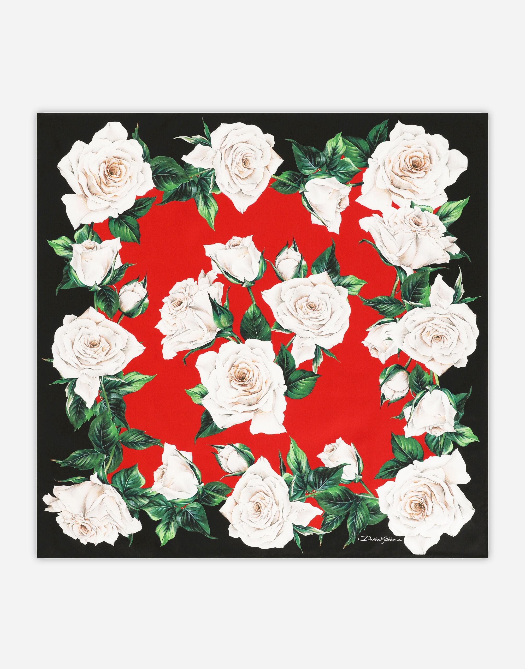 Foulard 70x70 in twill stampa rose bianche di Dolce & Gabbana | Lyst