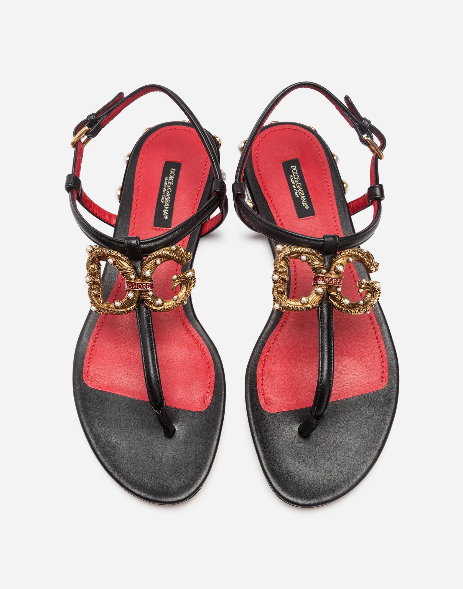 Dolce & Gabbana Leather Dg Amore Thong Sandals In Calfskin in Black - Lyst