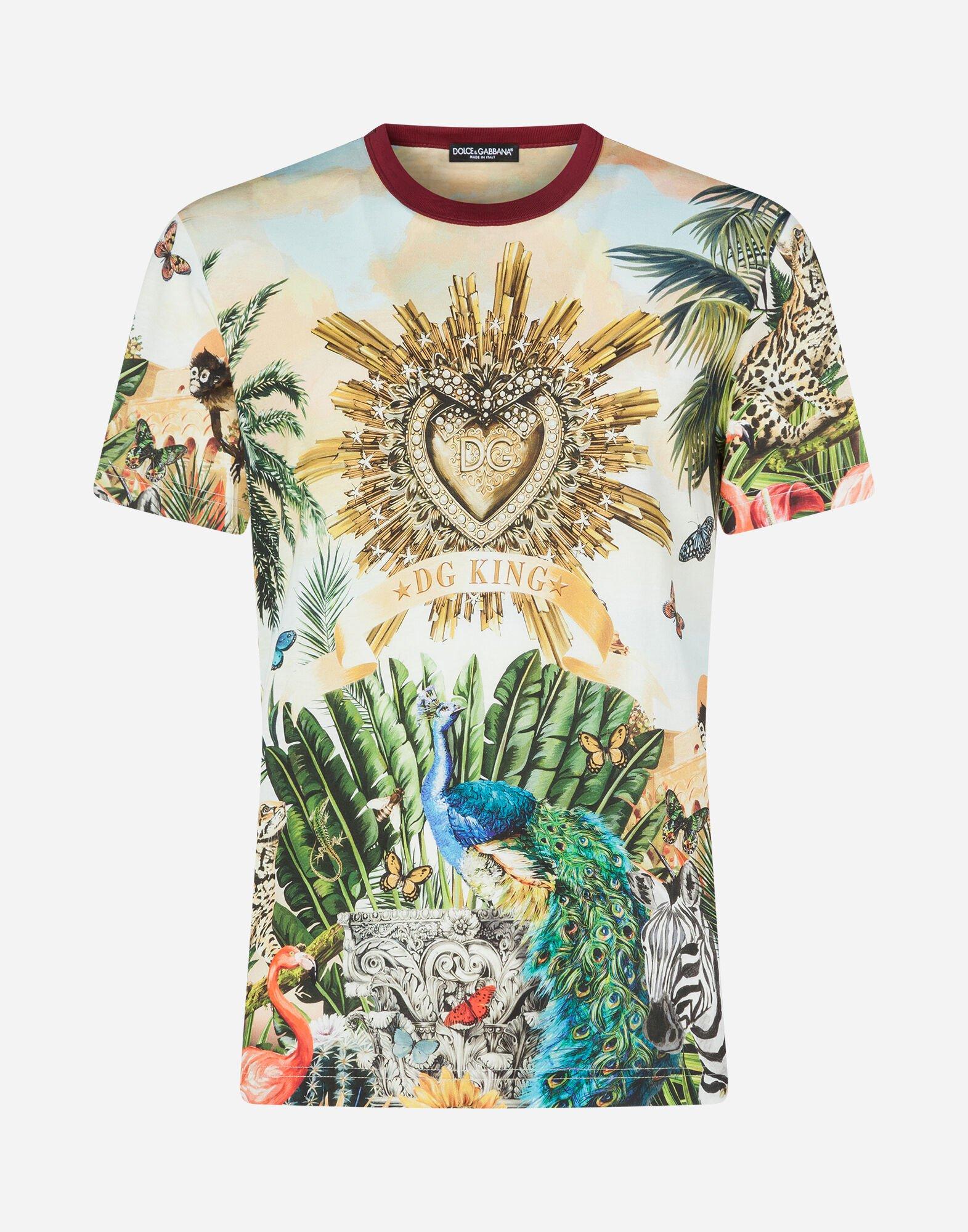 T-Shirt In Cotone Stampa Tropical King di Dolce & Gabbana da Uomo | Lyst