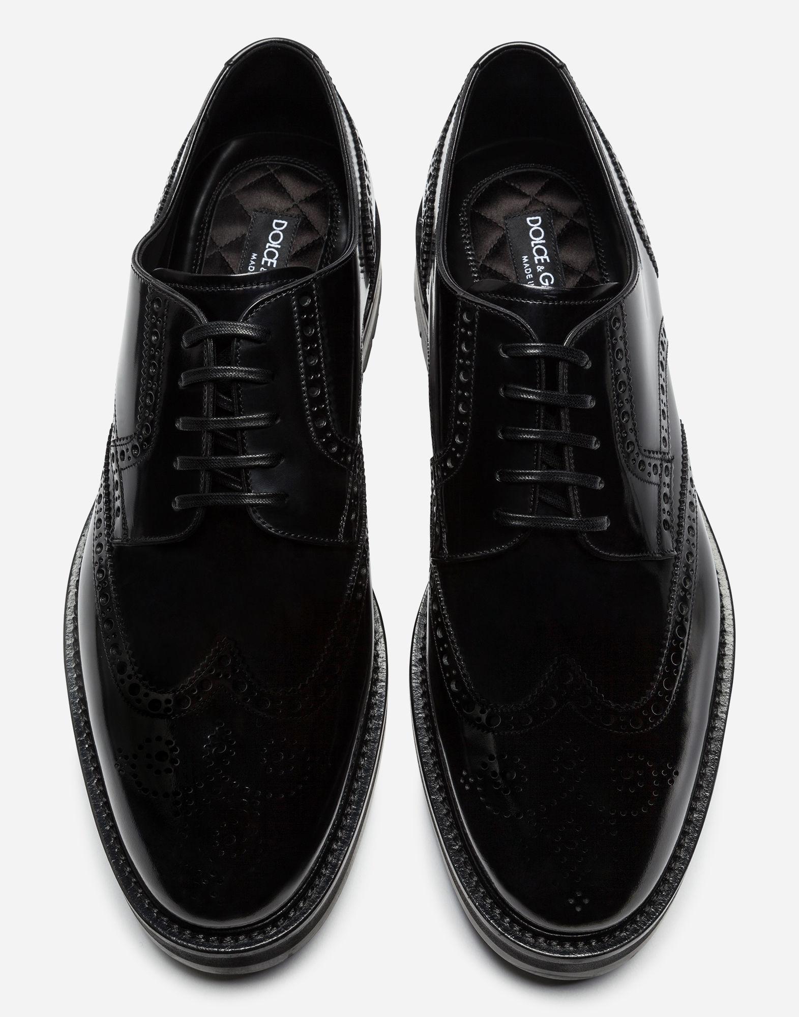 Dolce & Gabbana Full Brogue Derby Shoes In Brushed Calfskin in Black