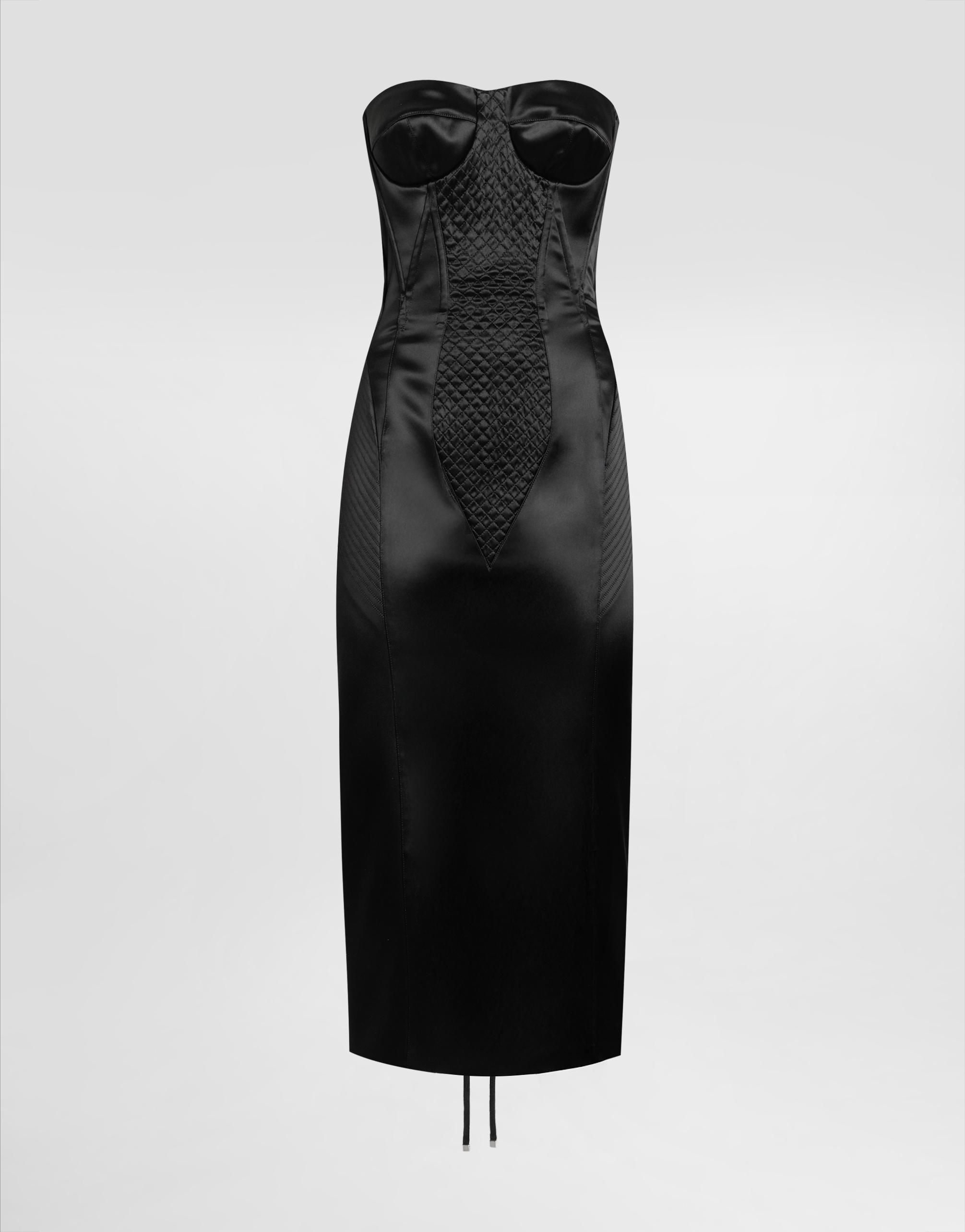 Dolce & Gabbana Strapless Satin Dress With Corset Details in Black | Lyst
