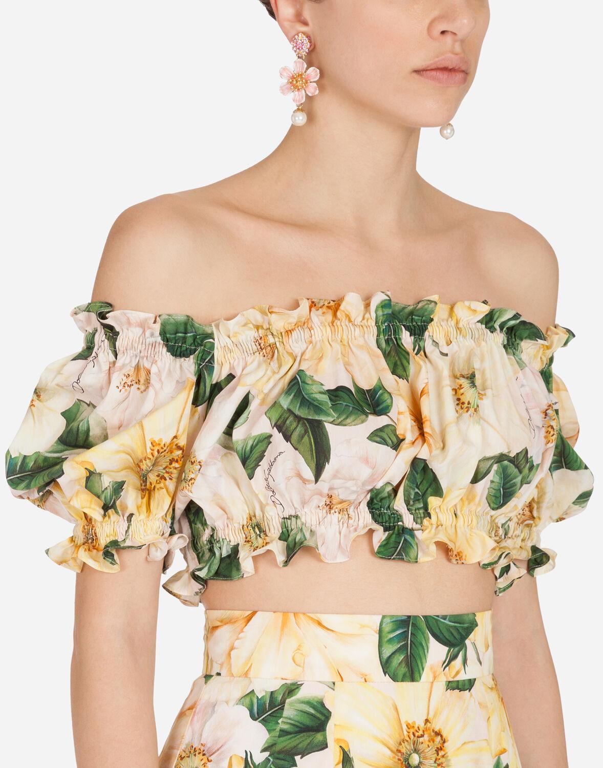 Dolce & Gabbana Cotton Camellia-print Poplin Crop Top | Lyst