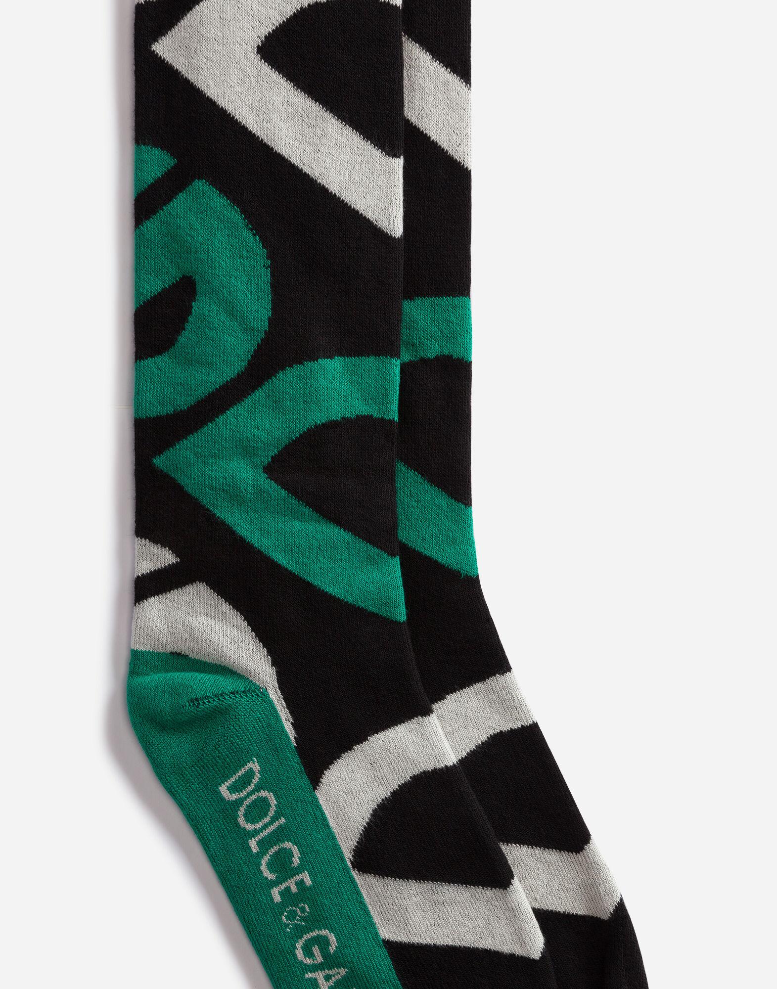 Dolce & Gabbana Cotton Jacquard Socks With Allover Dg Logo in Green