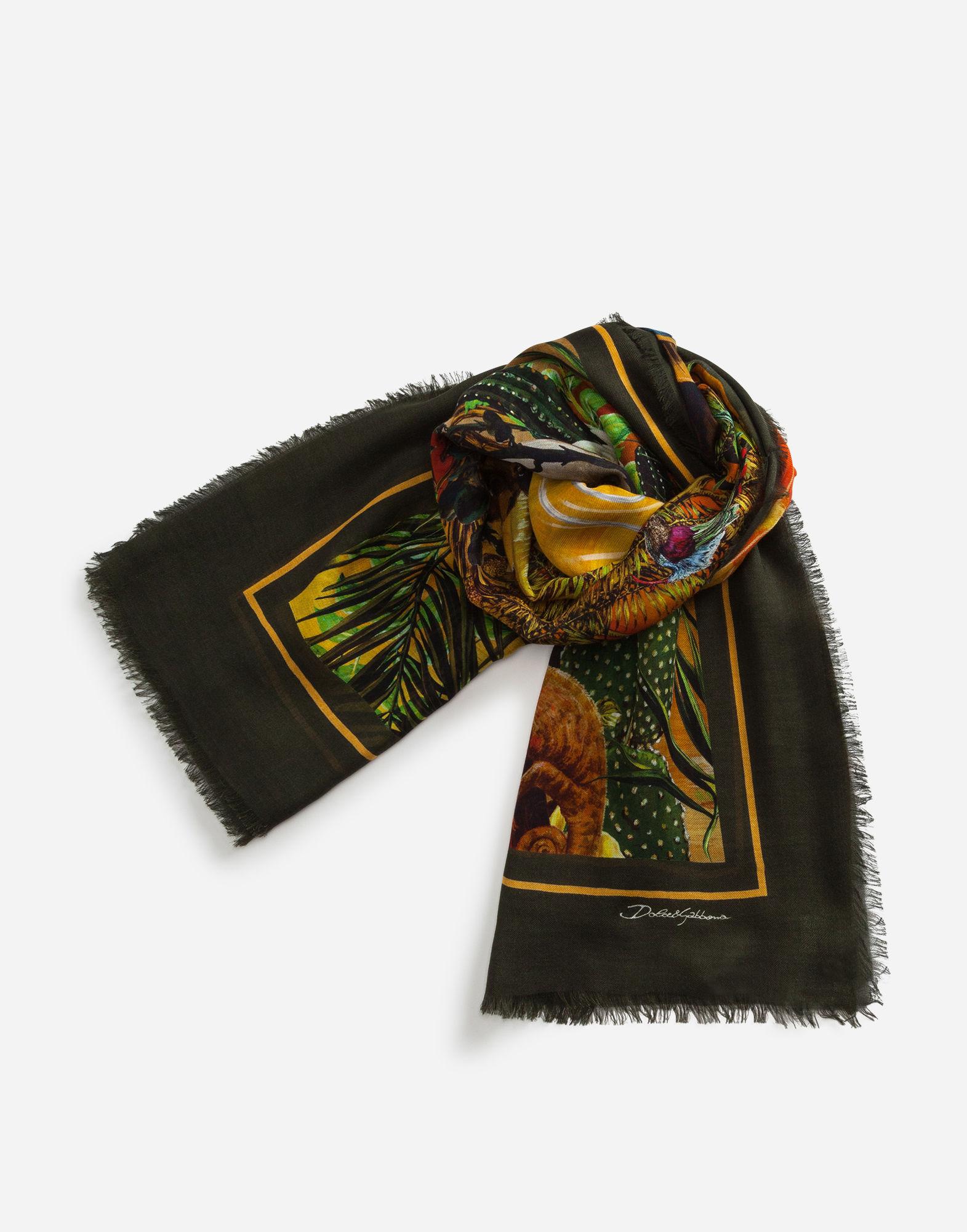 Dolce & Gabbana Modal/cashmere Scarf With Garden Print in Green for Men