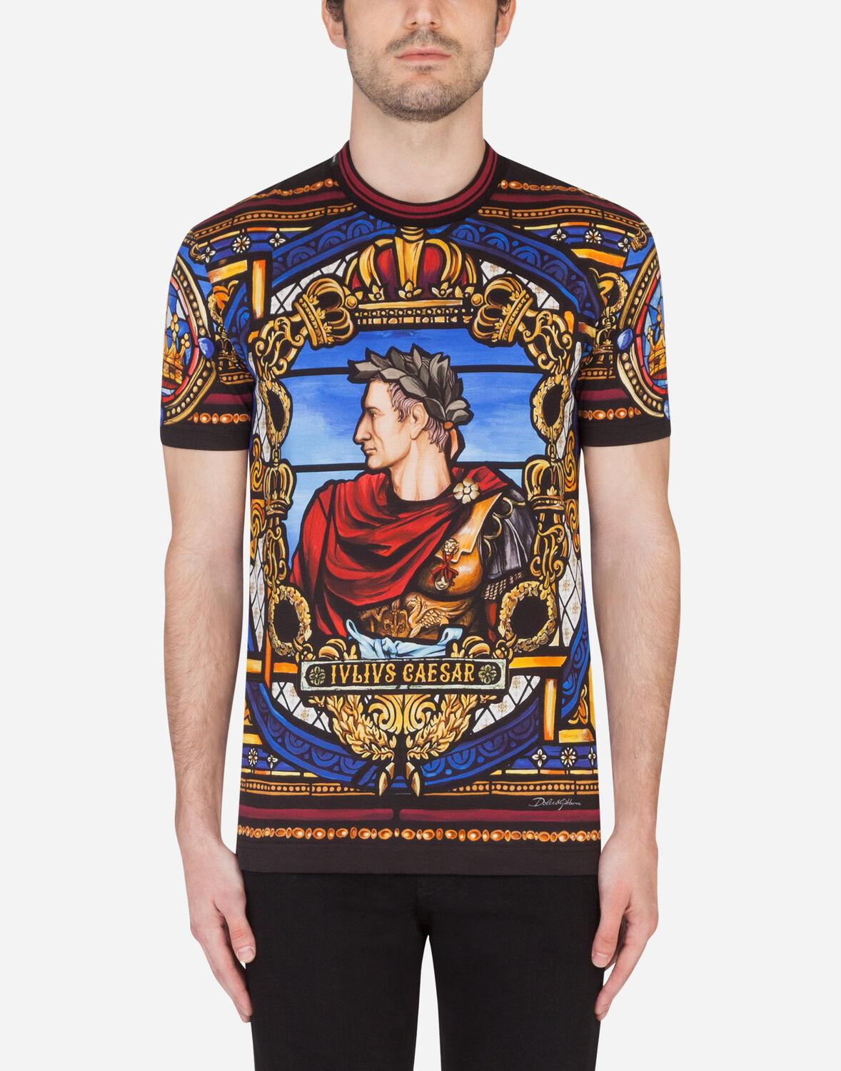 T-Shirt Cotone Stampa Giulio Cesare da Uomo di Dolce & Gabbana in Blu | Lyst