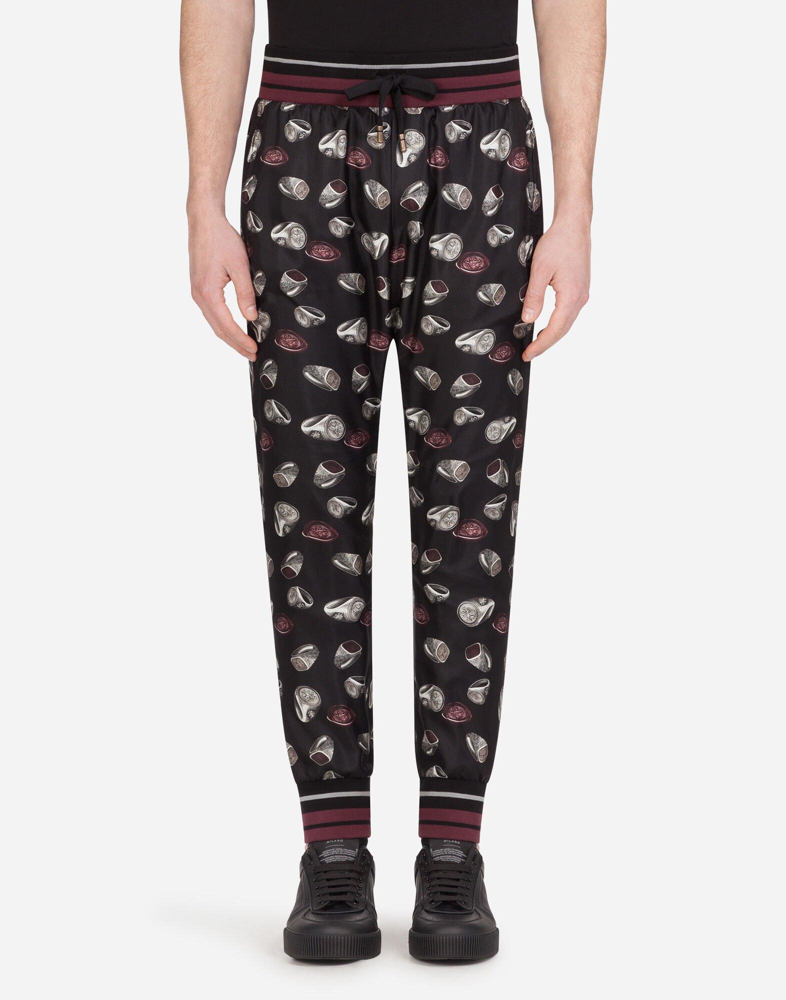 Dolce & Gabbana Silk JOGGING Pants With Ring Print in Black for Men - Lyst
