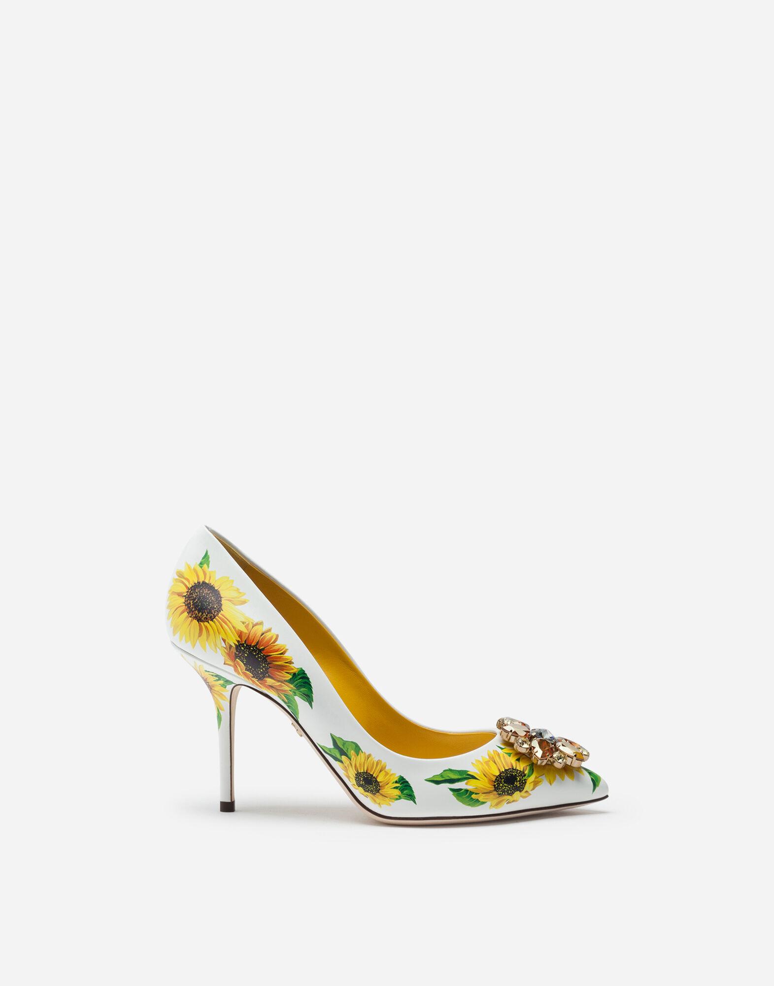 Dolce Gabbana 90mm Embellished Sunflower Leather Pumps in Yellow
