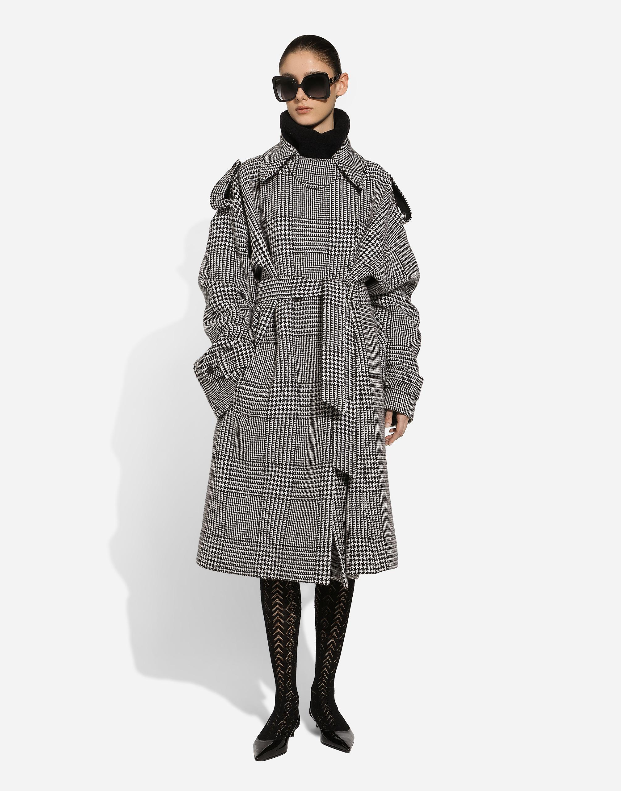 Dolce & Gabbana Houndstooth Check Wool Trench Coat in Gray