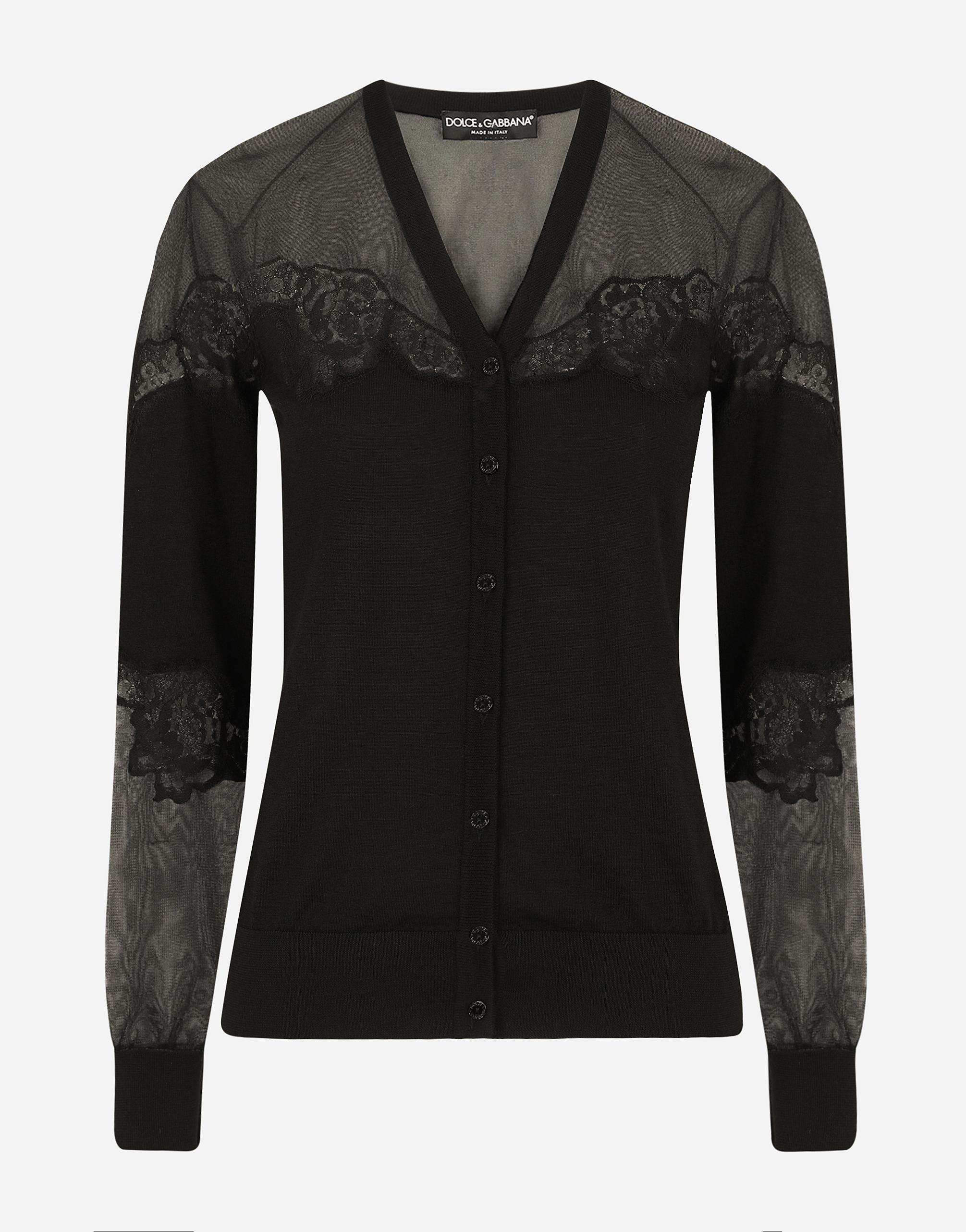 Dolce & Gabbana Cashmere, Tulle And Silk Cardigan With Lace in Black | Lyst