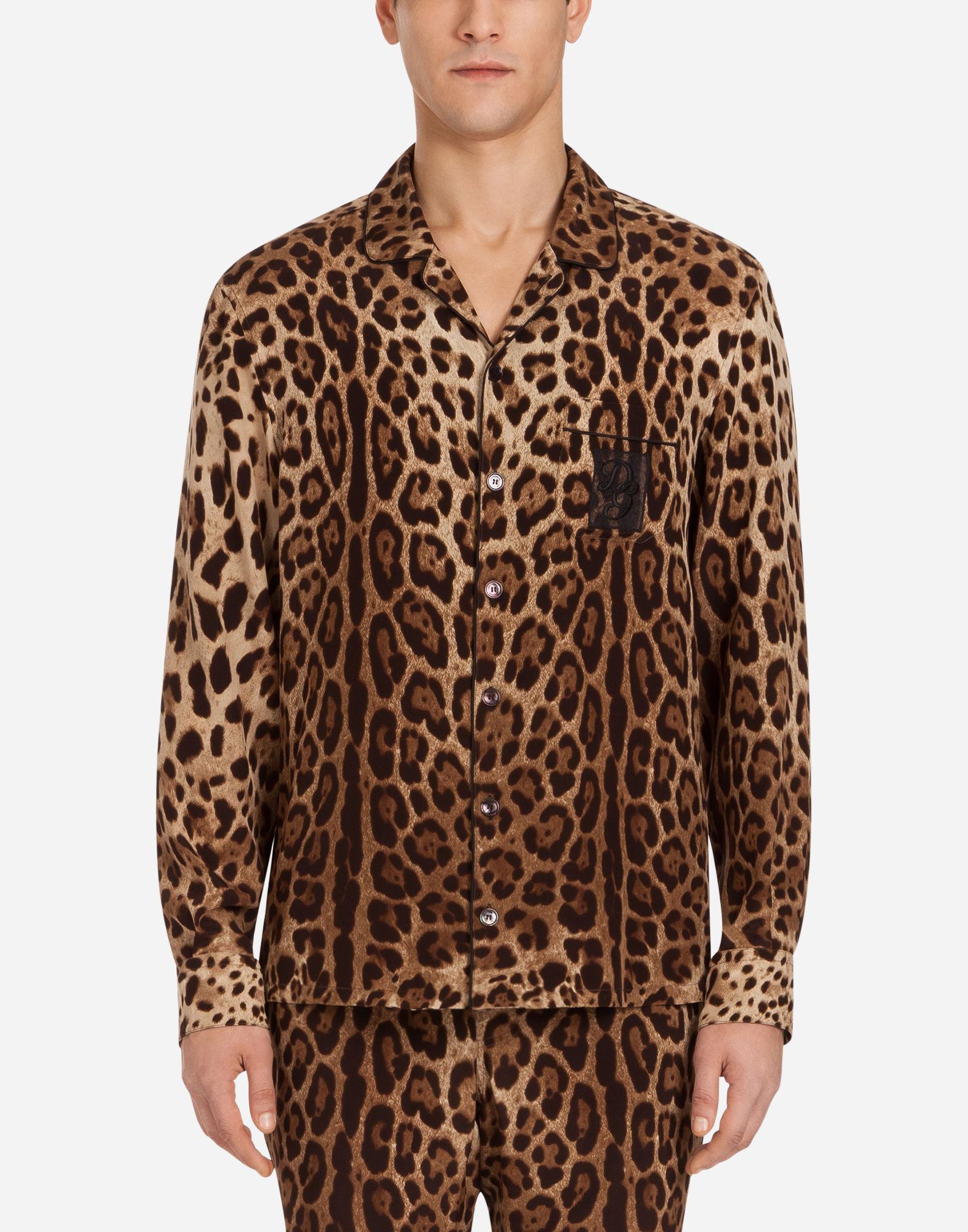 Dolce & Gabbana Seide Pyjamahemd aus satin leoprint in Braun für Herren Herren Bekleidung Nachtwäsche 
