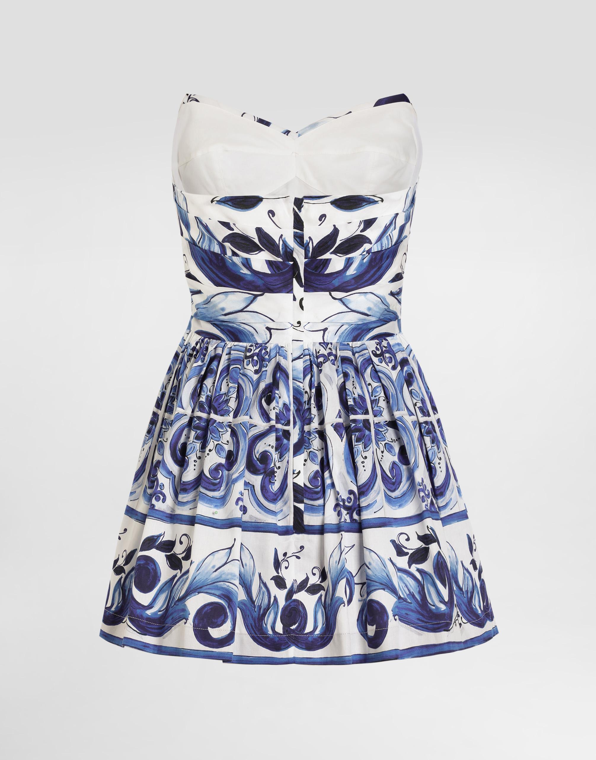 dolce gabbana blue white dress & AUTH Maiolica Tile Print Ruched Charmeuse 46 Majolica and long sleeves Dolce & Gabbana Long Majolica-print