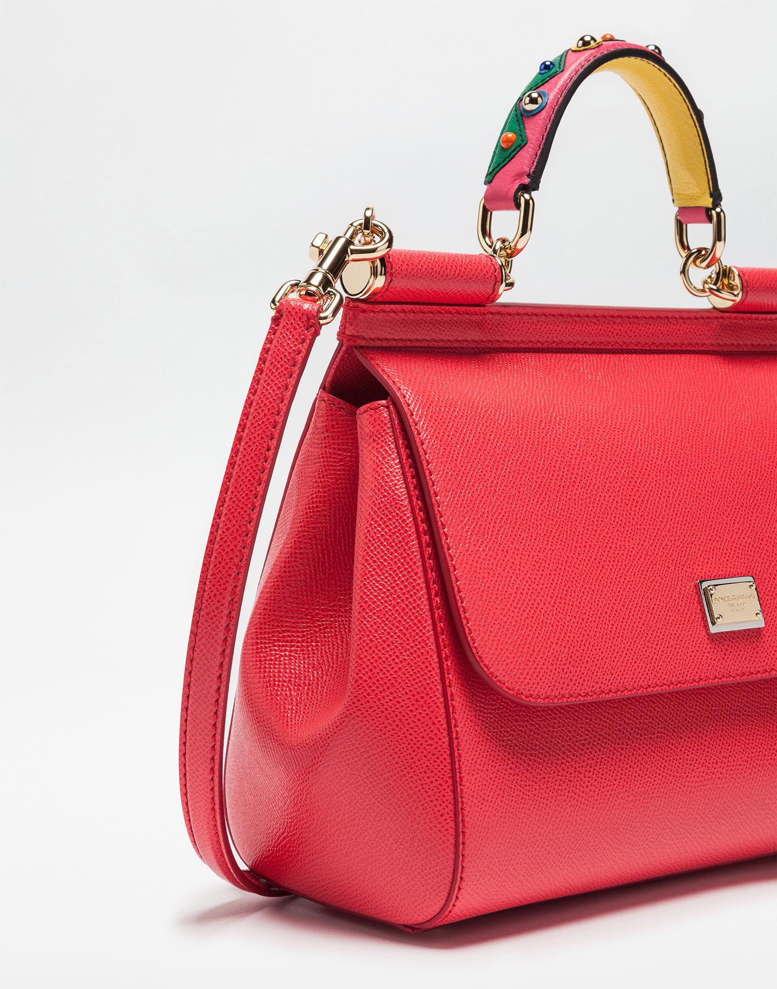 Dolce & Gabbana Medium Sicily Bag In Dauphine Leather With Embellished Handle in Red Lyst
