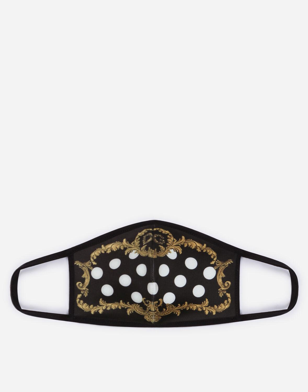 dolce & gabbana black neoprene face mask with baroque and polka