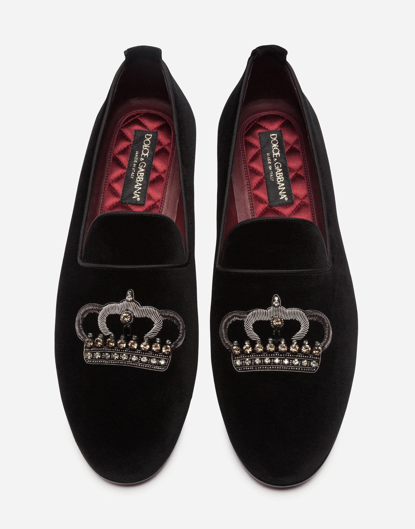 Dolce & Gabbana Velvet Slippers With Crown Embroidery in Black for Men |  Lyst
