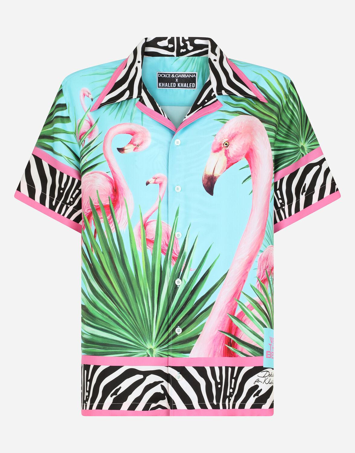 Dolce & Gabbana Flamingo-print Cotton Hawaiian Shirt in Green for Men | Lyst